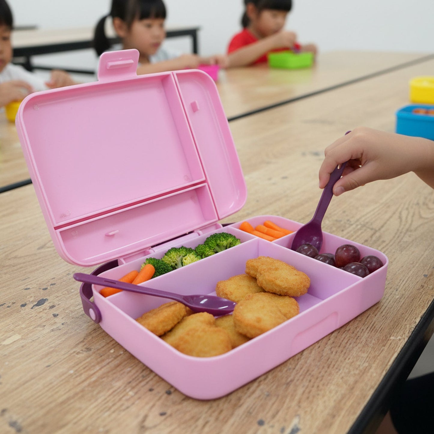 Smart Leak Proof Lunch Box with 3 Compartments and Spoon Set (1 Set)