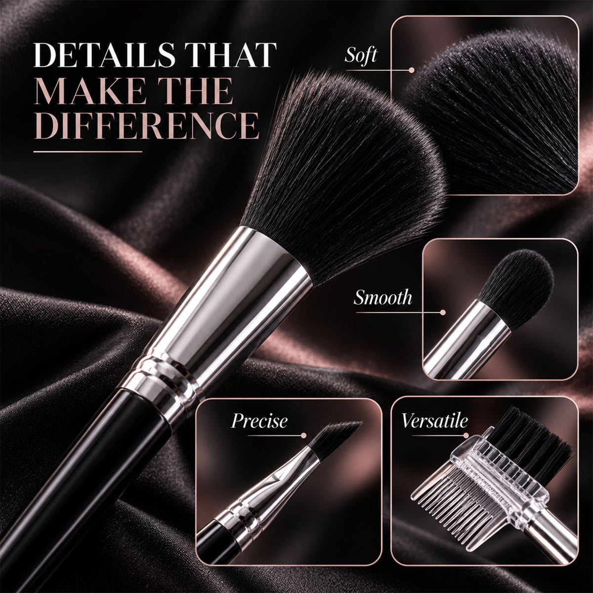 Mini Makeup Brush Set for Face Eye Brow and Lip Makeup with Compact Tools (4 Pc)