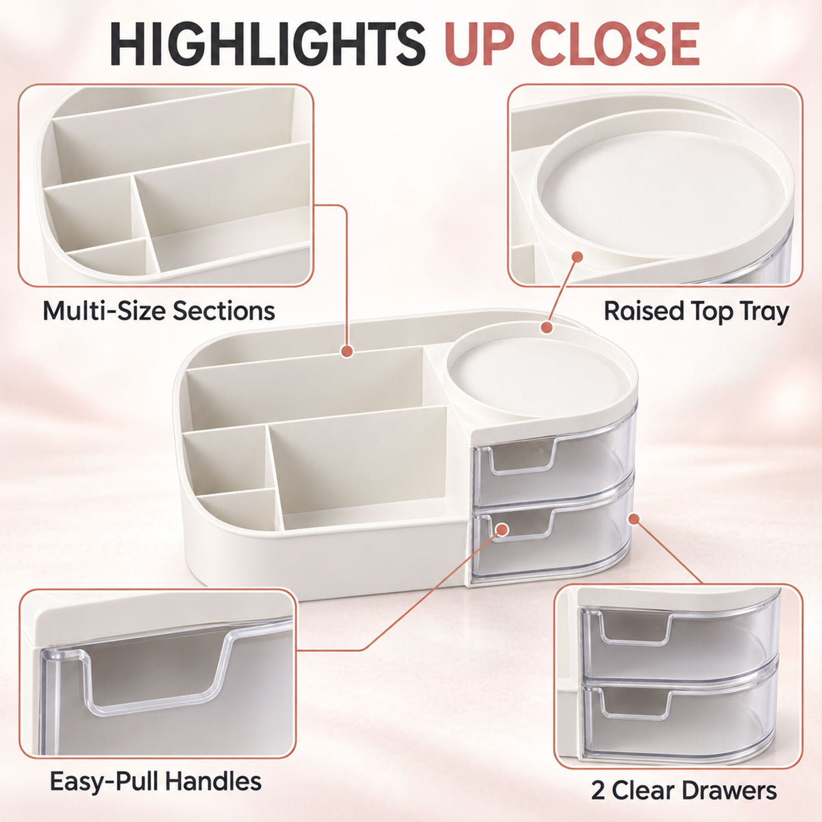 Multi-Functional Plastic Vanity Storage Box