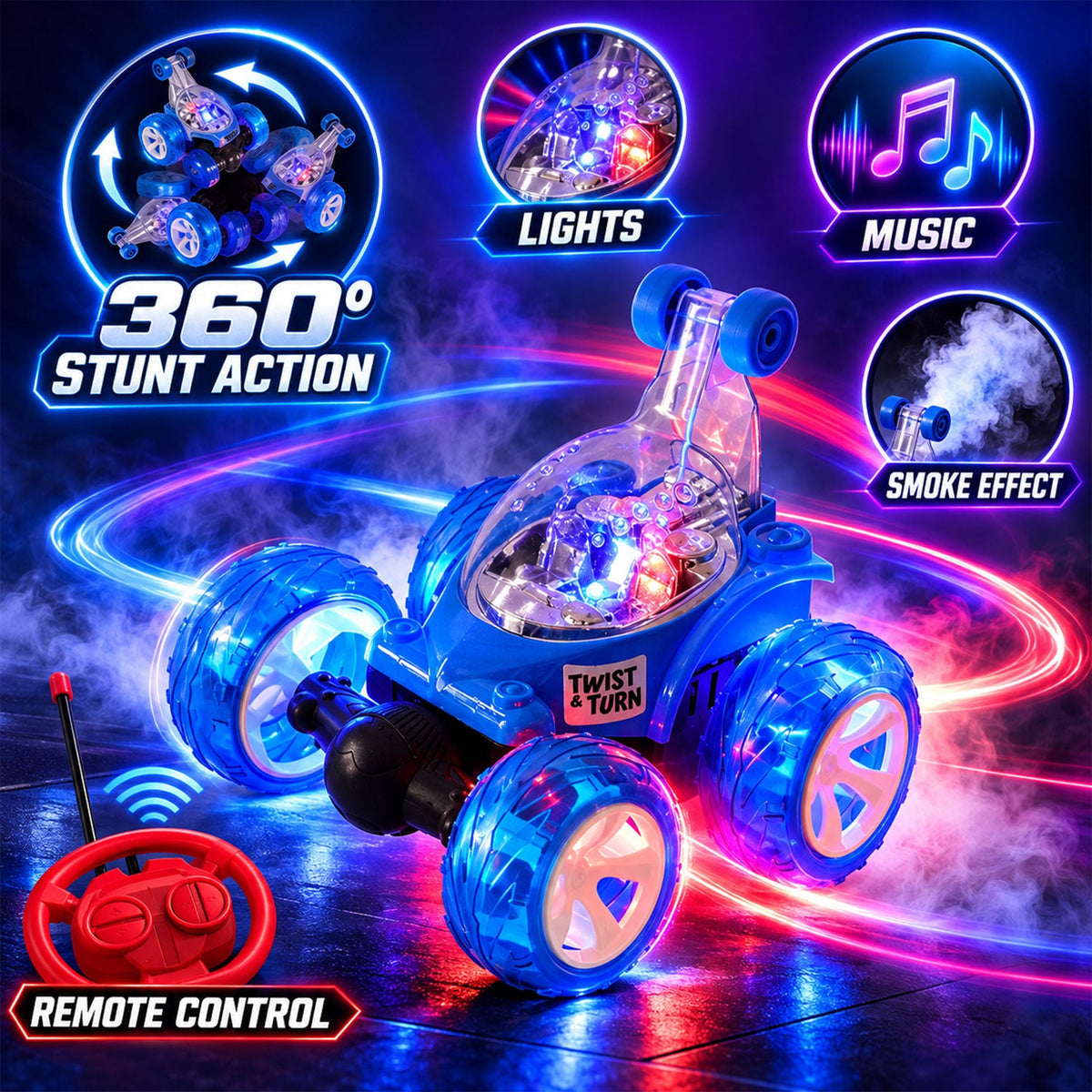 Rotating stunt car toy kids