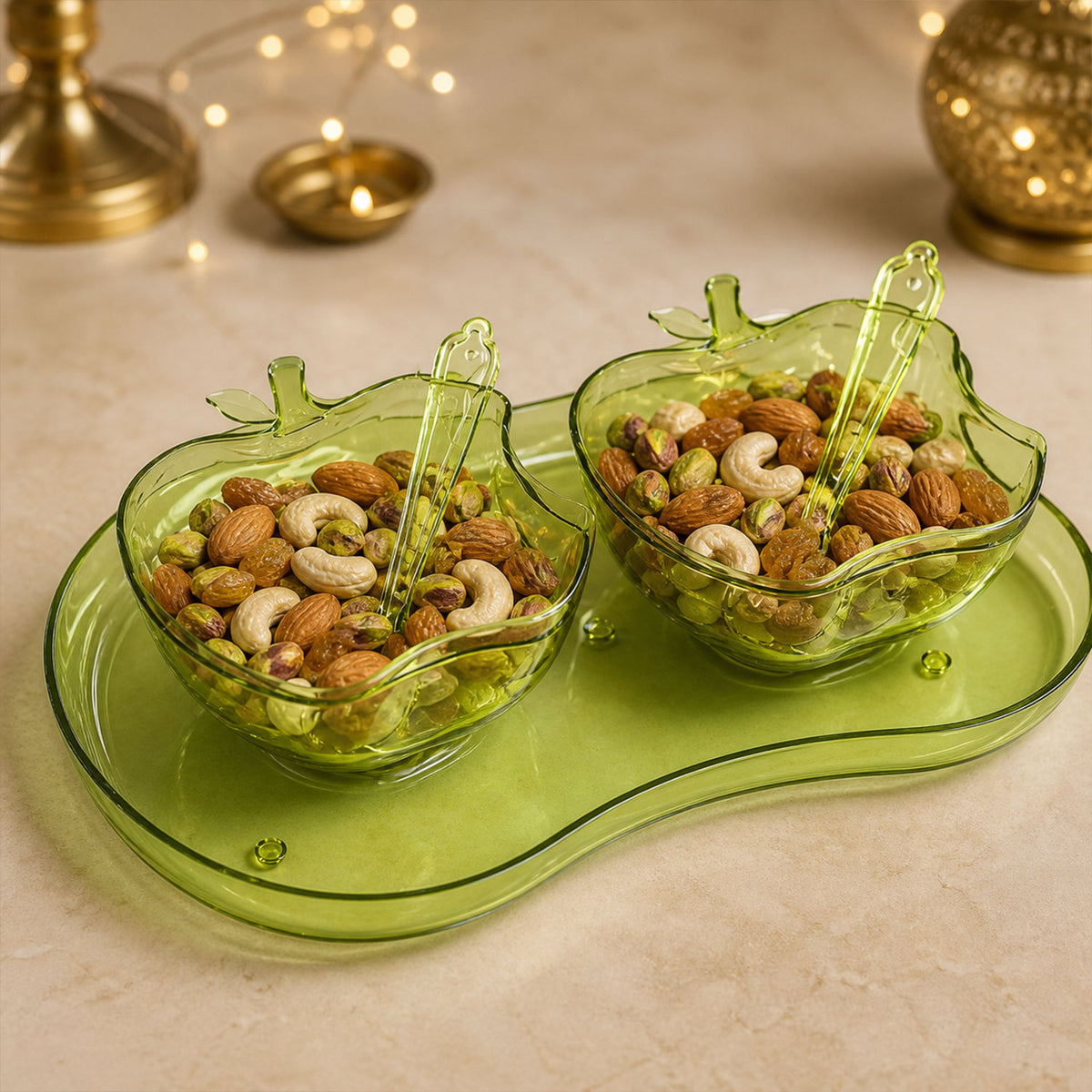 Apple Shape 2Piece Serving Set of Bowl with Spoon & Tray. Dinnerware Serving Snacks & Pickle
