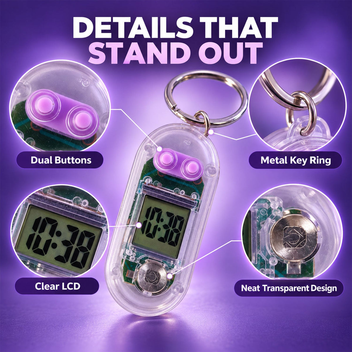 Keychain clock display detail