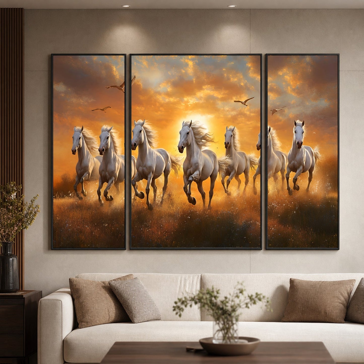 Horses sunset panel frame living