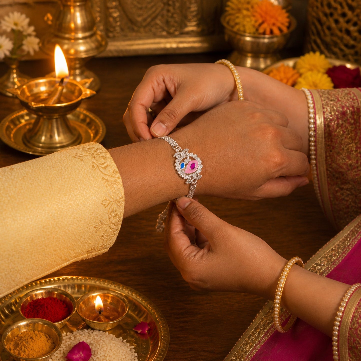 Decorative peacock Rakhi showcasing craftsmanship and style