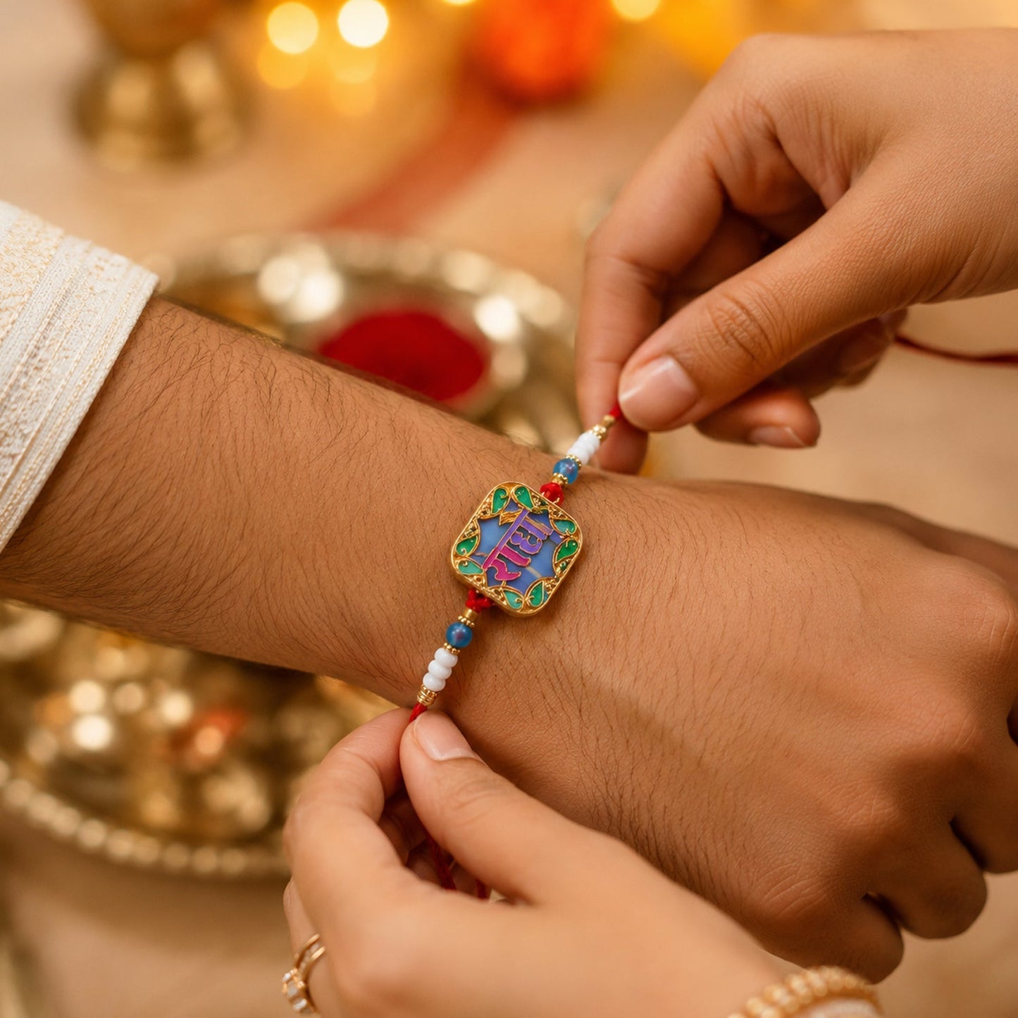 Traditional Rakhi with colorful beads and soft thread design