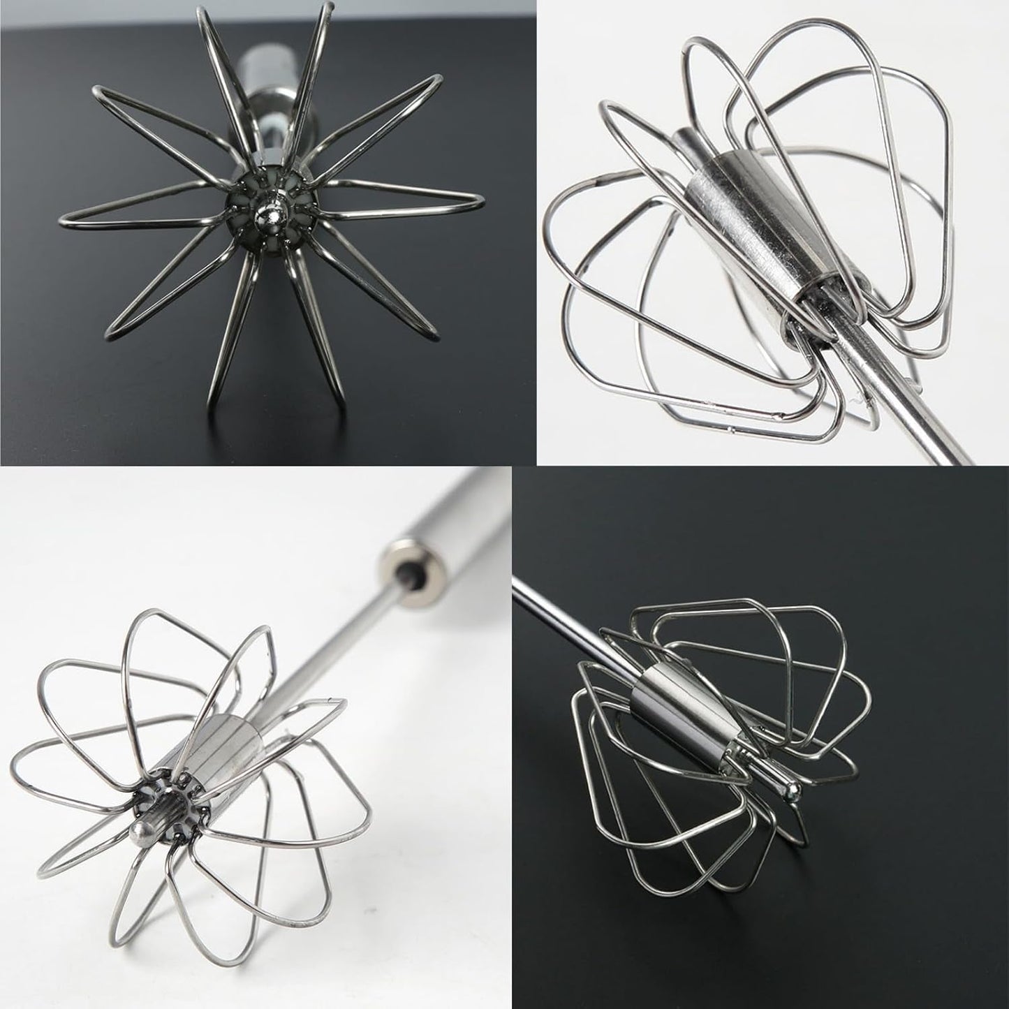 The durable stainless steel construction of the semi-auto whisk, ready for use.