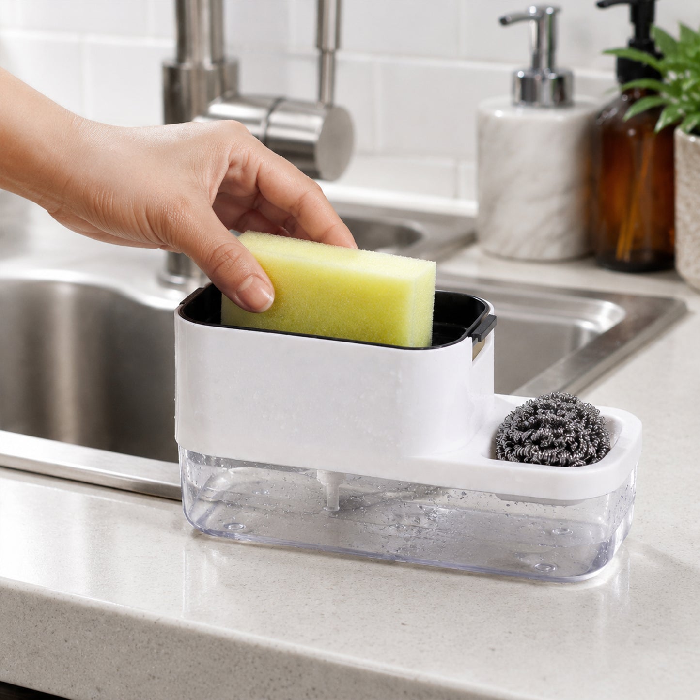2 in 1 Plastic Dish Soap Liquid Dispenser Sponge Holder ,Sabudani  (1 Set)