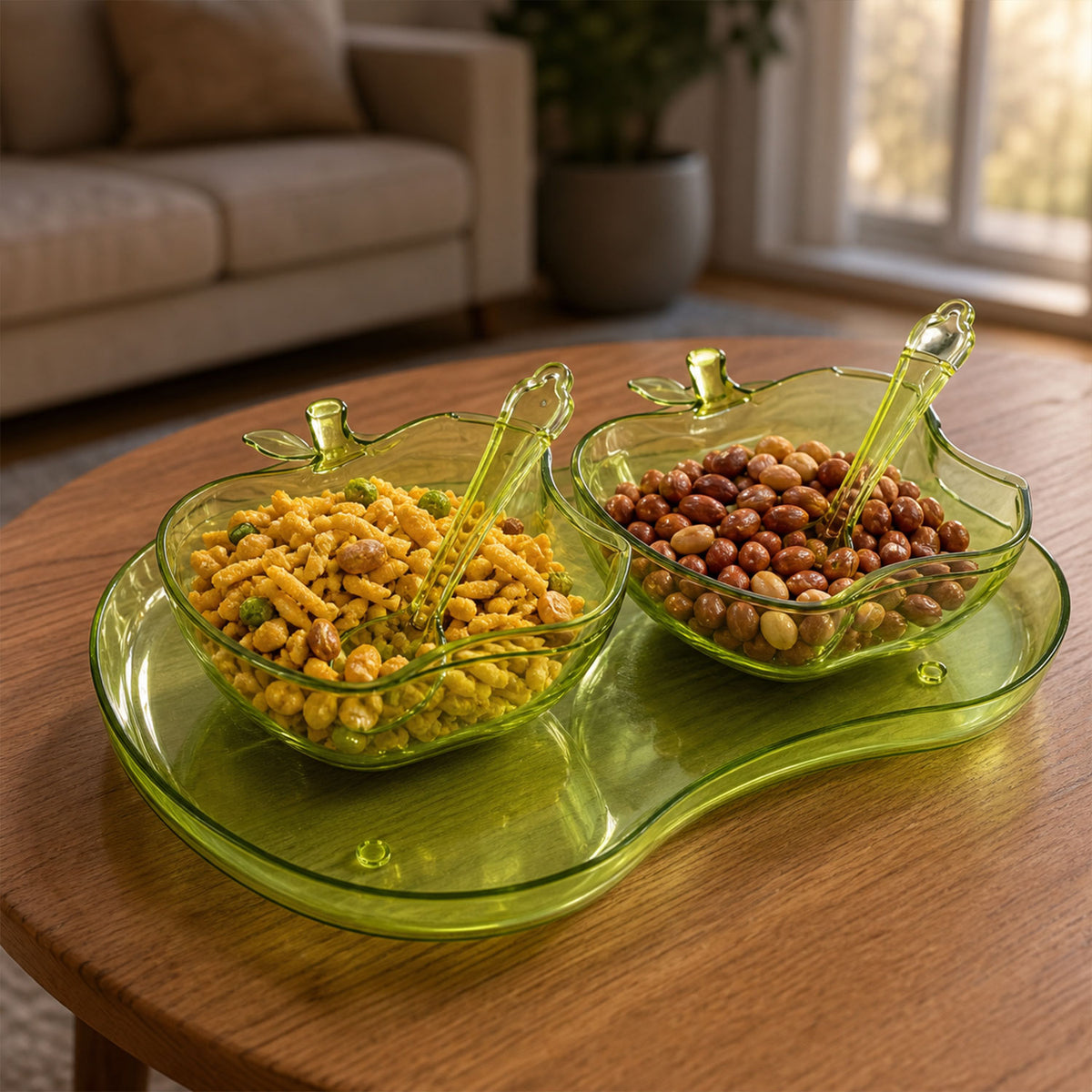 Apple Shape 2Piece Serving Set of Bowl with Spoon & Tray. Dinnerware Serving Snacks & Pickle