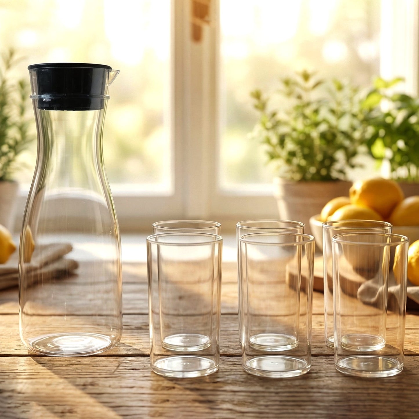 plastic water pitcher with glass set for home