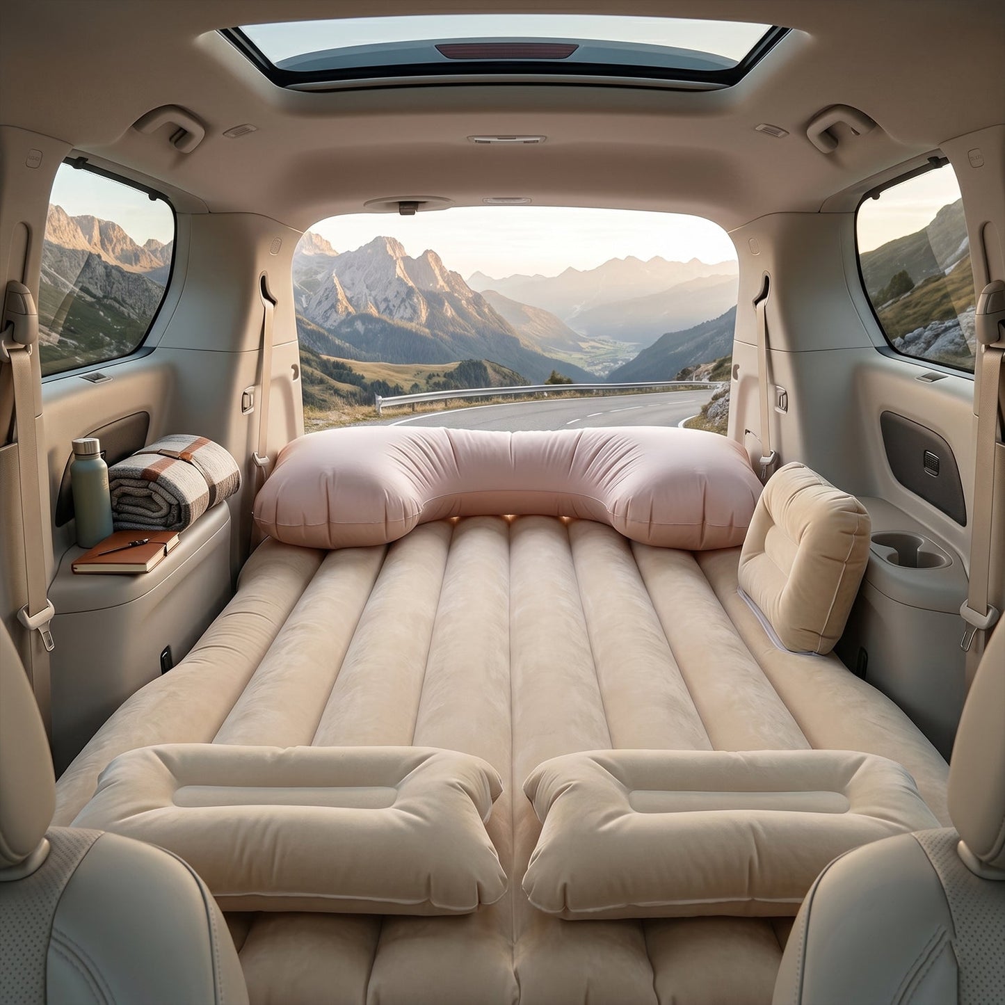 Car Air Mattress Bed Set with Inflatable Pillows and Cushions (1 Set / Mix Design)