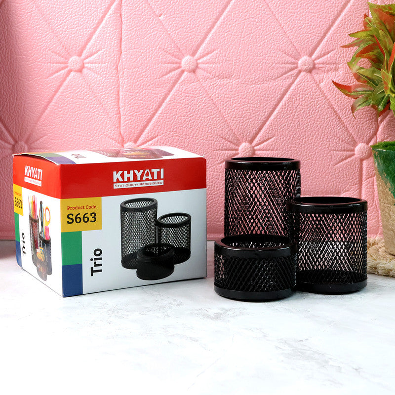 Round mesh pen holder set