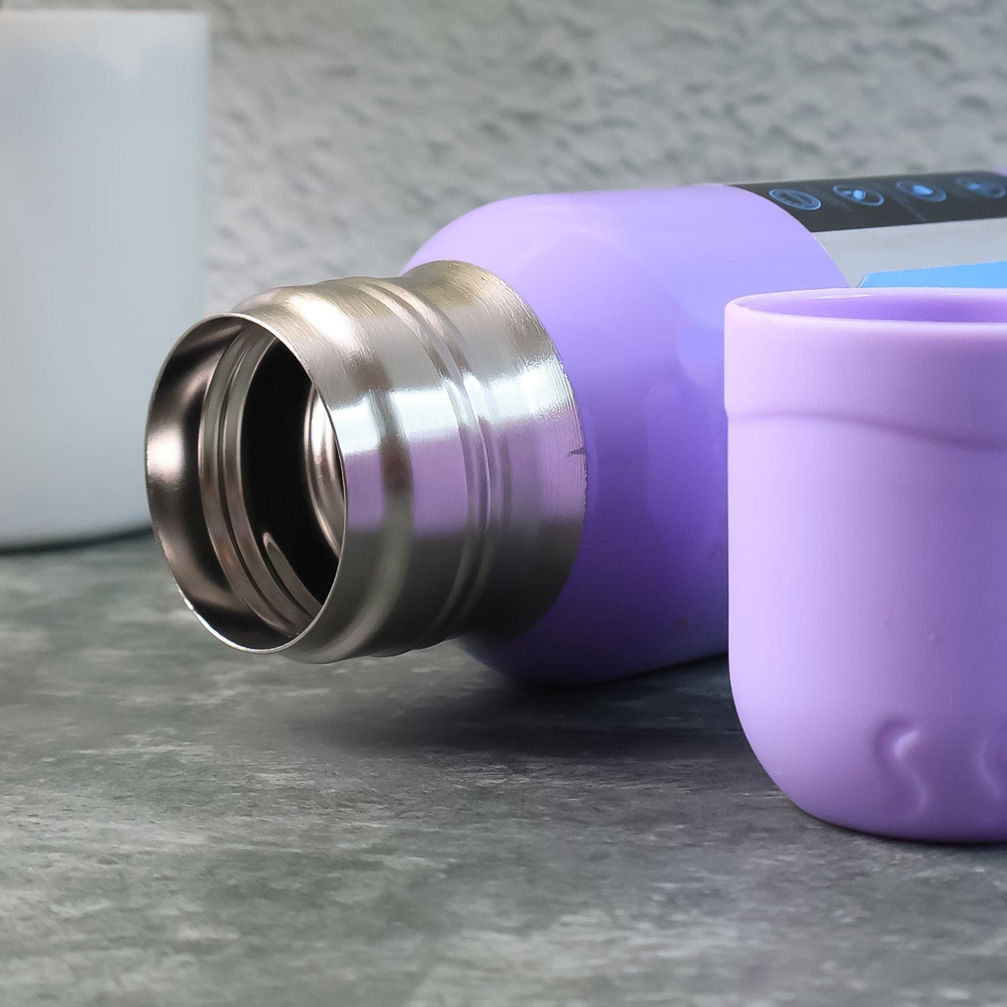 Purple Vacuum Flask Set â€“ Stainless Steel Thermos with 3 Cups, Approx 500ml
