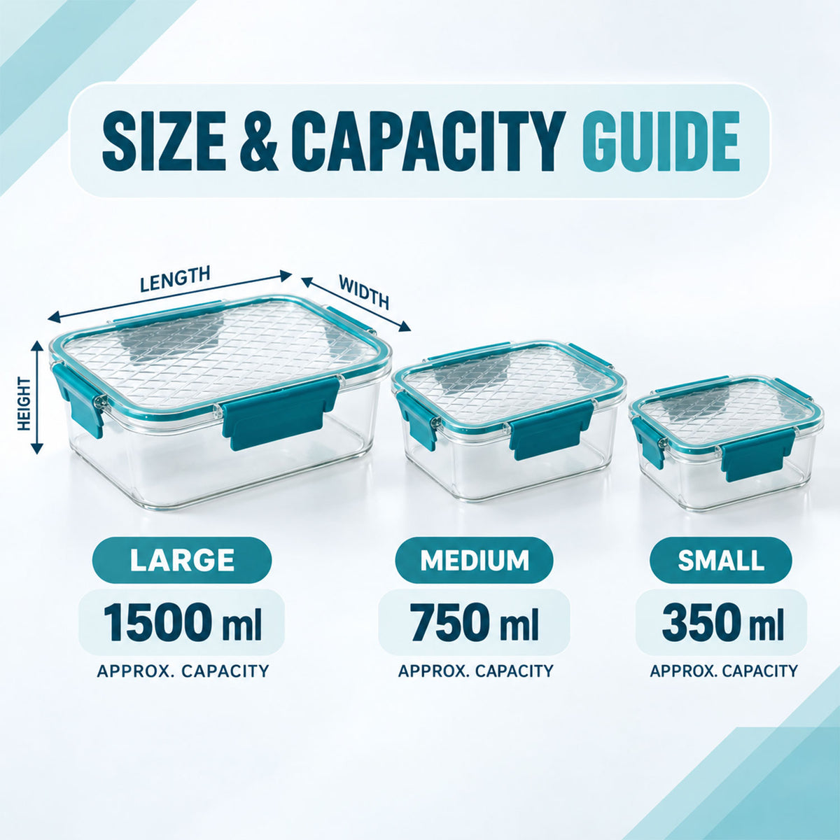 Multipurpose Plastic Containers / Lunch Boxes (3 Pcs Set / 1500, 750, 350 ML Approx)