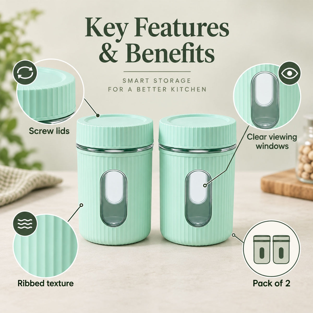 Premium Kitchen Storage Container Set (2 Pc Set, 750 ML Approx)