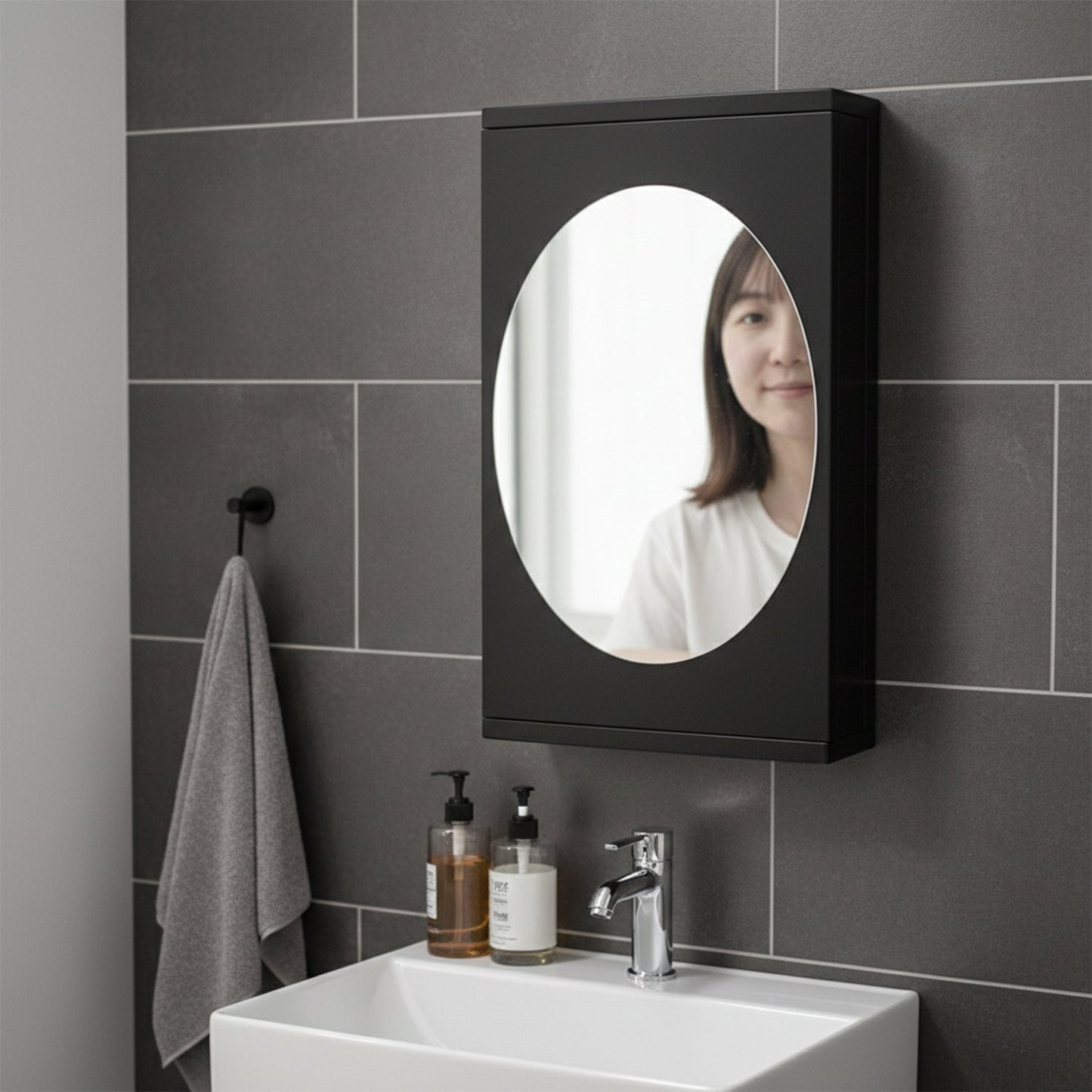 Wall Mounted Black Rotating Storage Cabinet Organizer (1 Pc, 22x42 Cm)