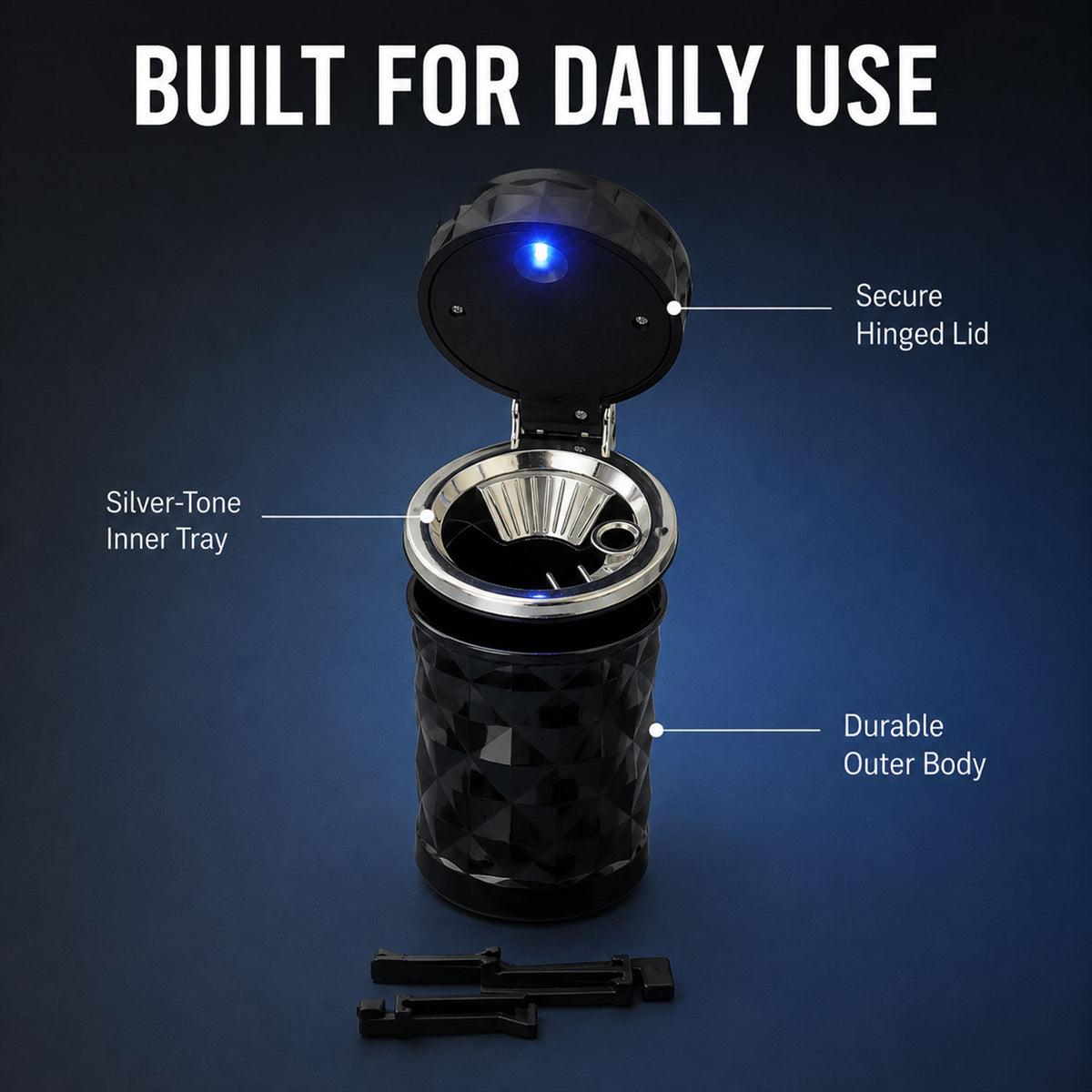Car Cupholder LED Ashtray – Portable with Blue Light, Lid & Waste Bin, Cigarette Ashtray