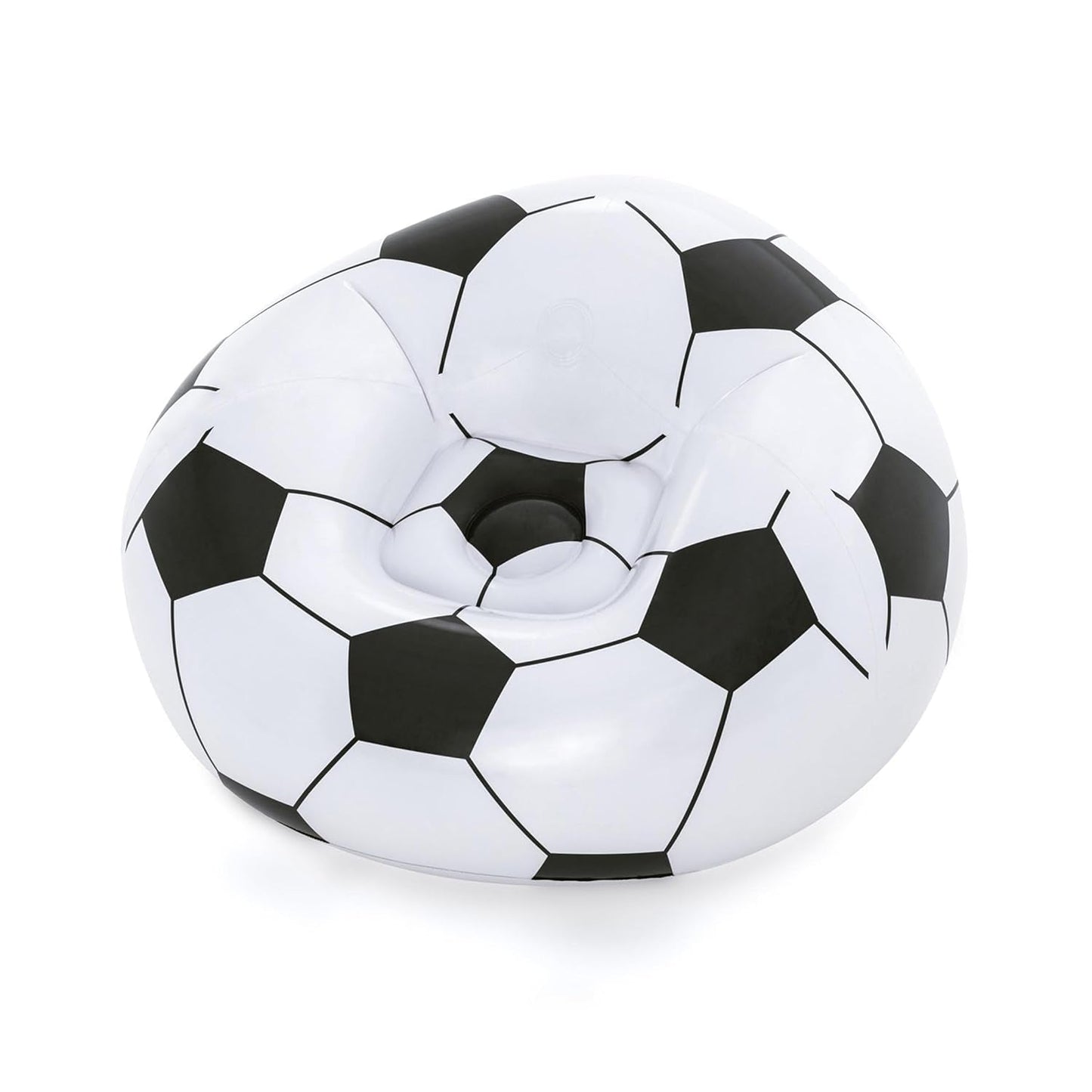 Inflatable soccer ball lounge chair set up in a child's playroom
