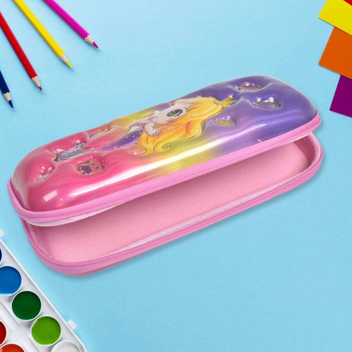 Cute Cartoon Printed Hard Shell Pencil Case with Zipper Closure (1 Pc)
