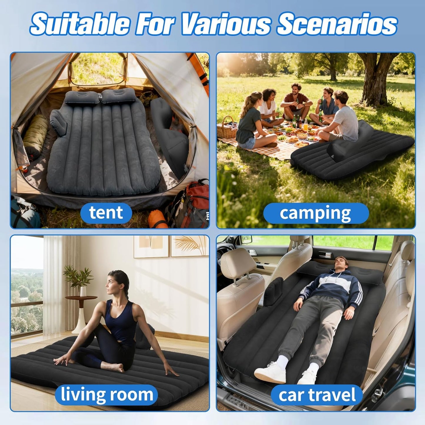 Inflatable Car Air Mattress Bed (132 Ã— 96 cm, 1 Set)