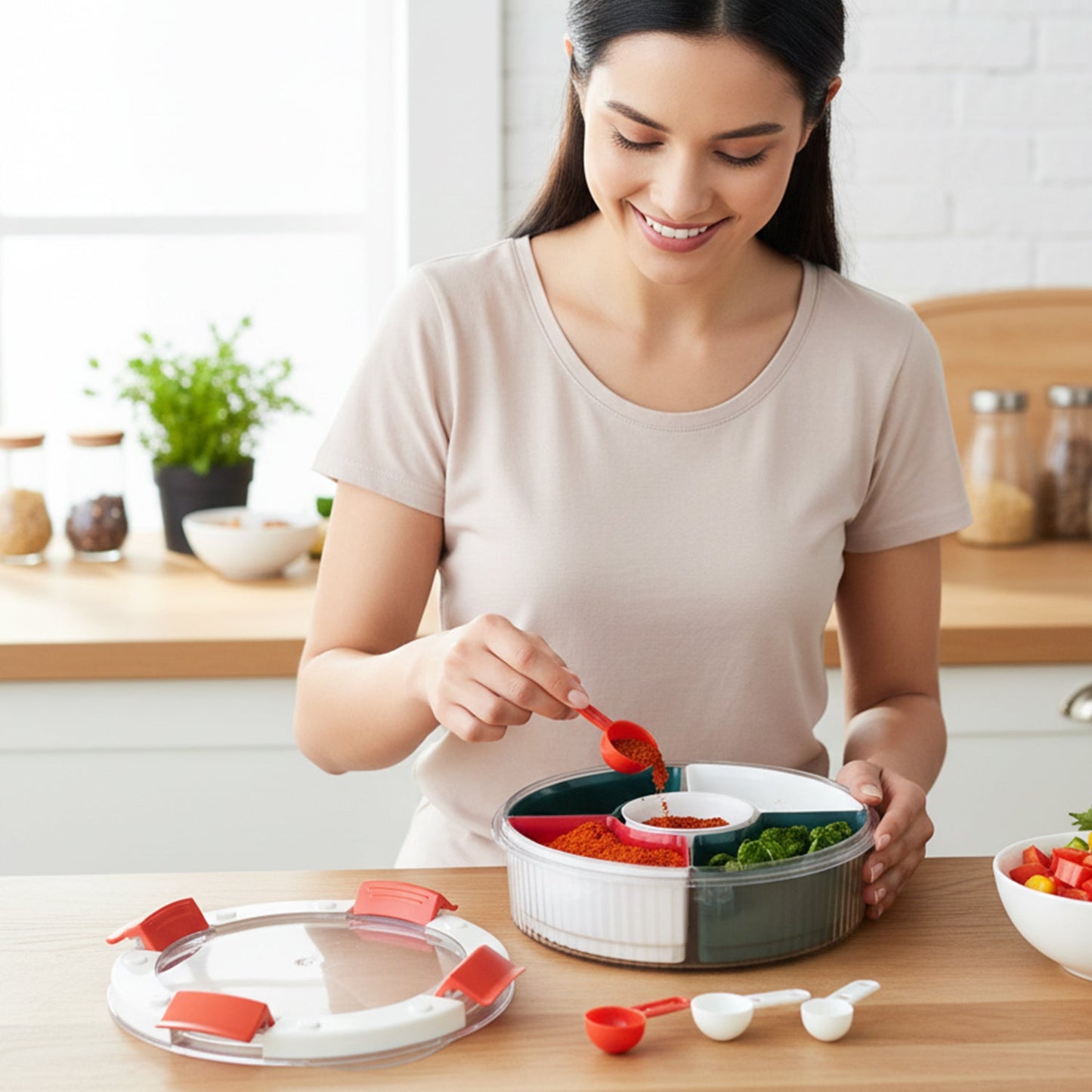 spice organizer box with spoon holders