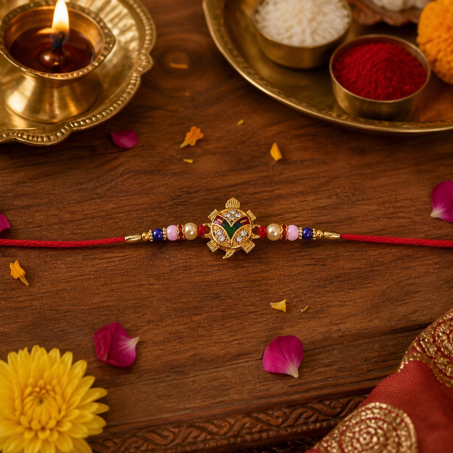 Decorative background with Traditional Tortoise Charm Rakhi
