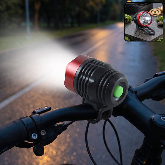 Bicycle headlight mounted on handlebar at night