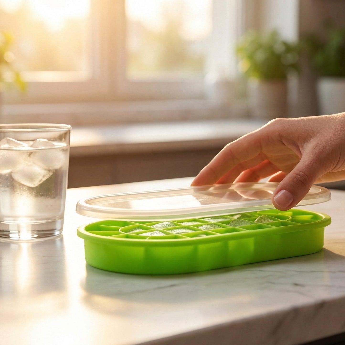 flexible silicone ice tray with cover lid