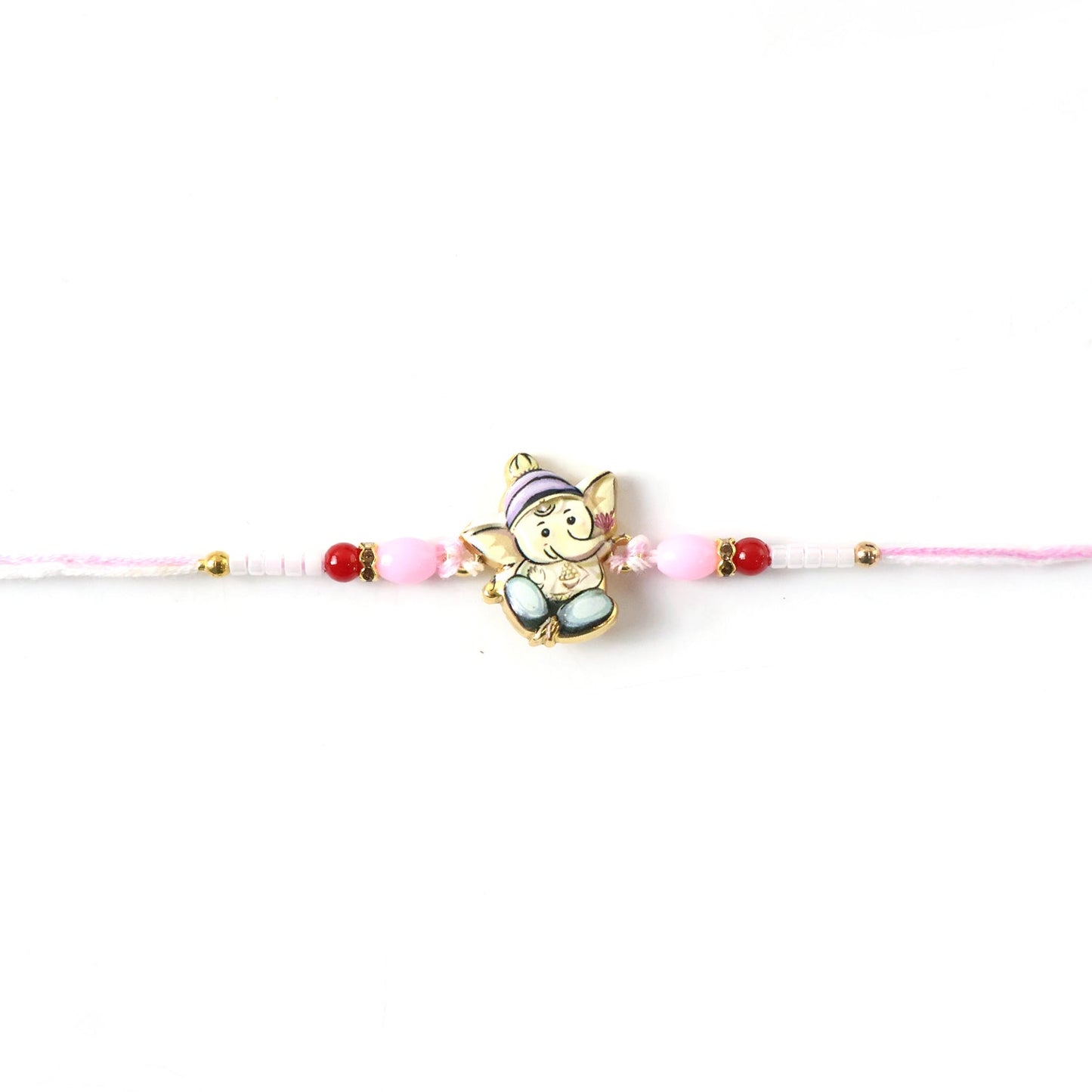 Top view of Ganesha Rakhi with decorative beads
