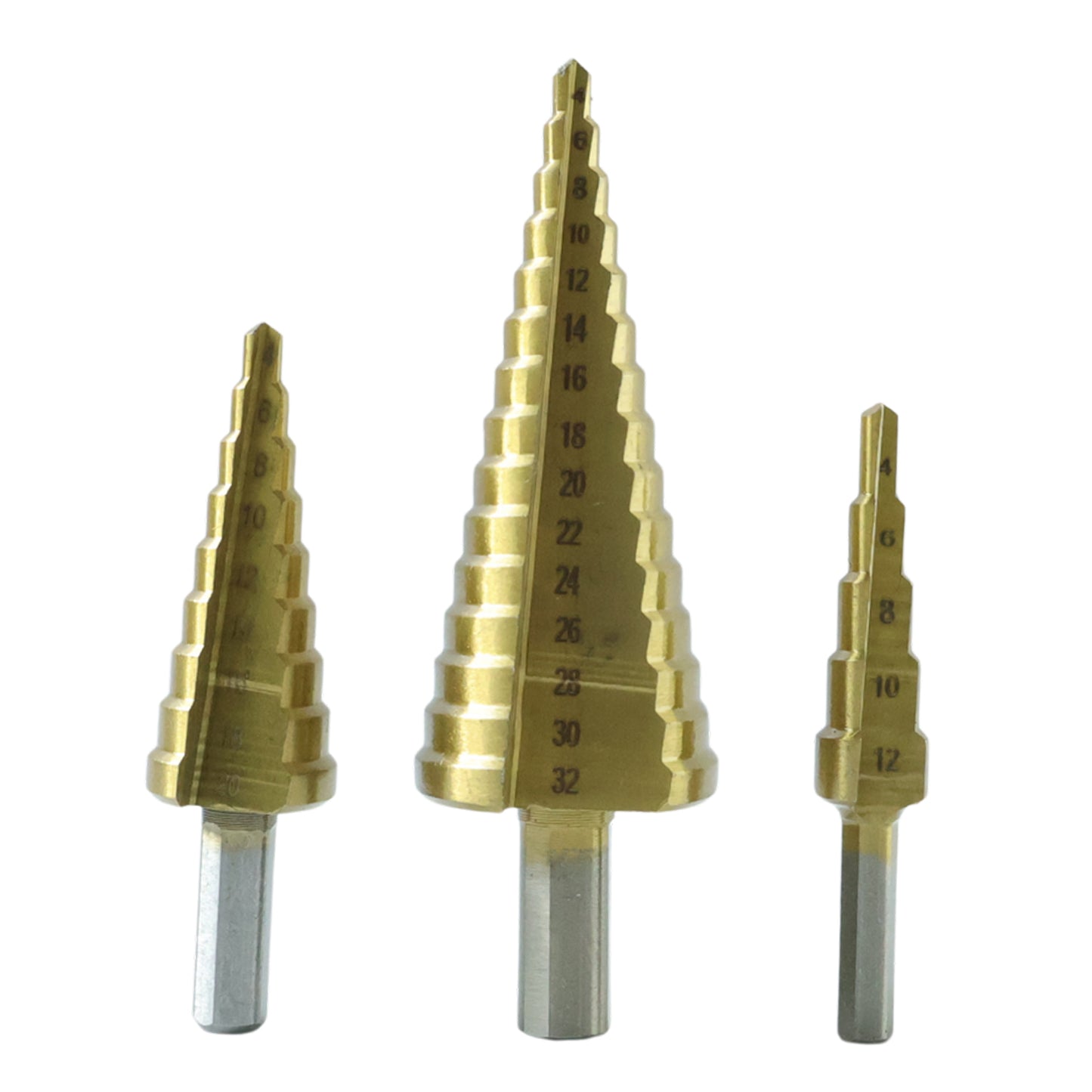 3X Large HSS Steel Step Cone Drill Titanium Bit Set Hole Cutter (4-32, 4-20, 4-12mm)