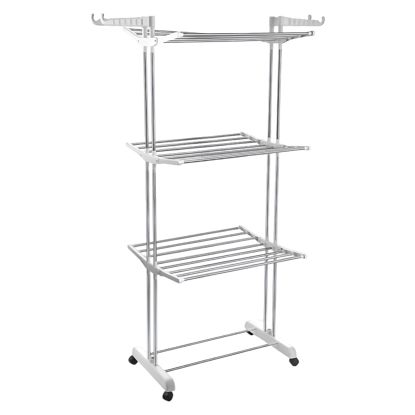 3-Tier Foldable Stainless Steel Cloth Drying Stand with Wheels