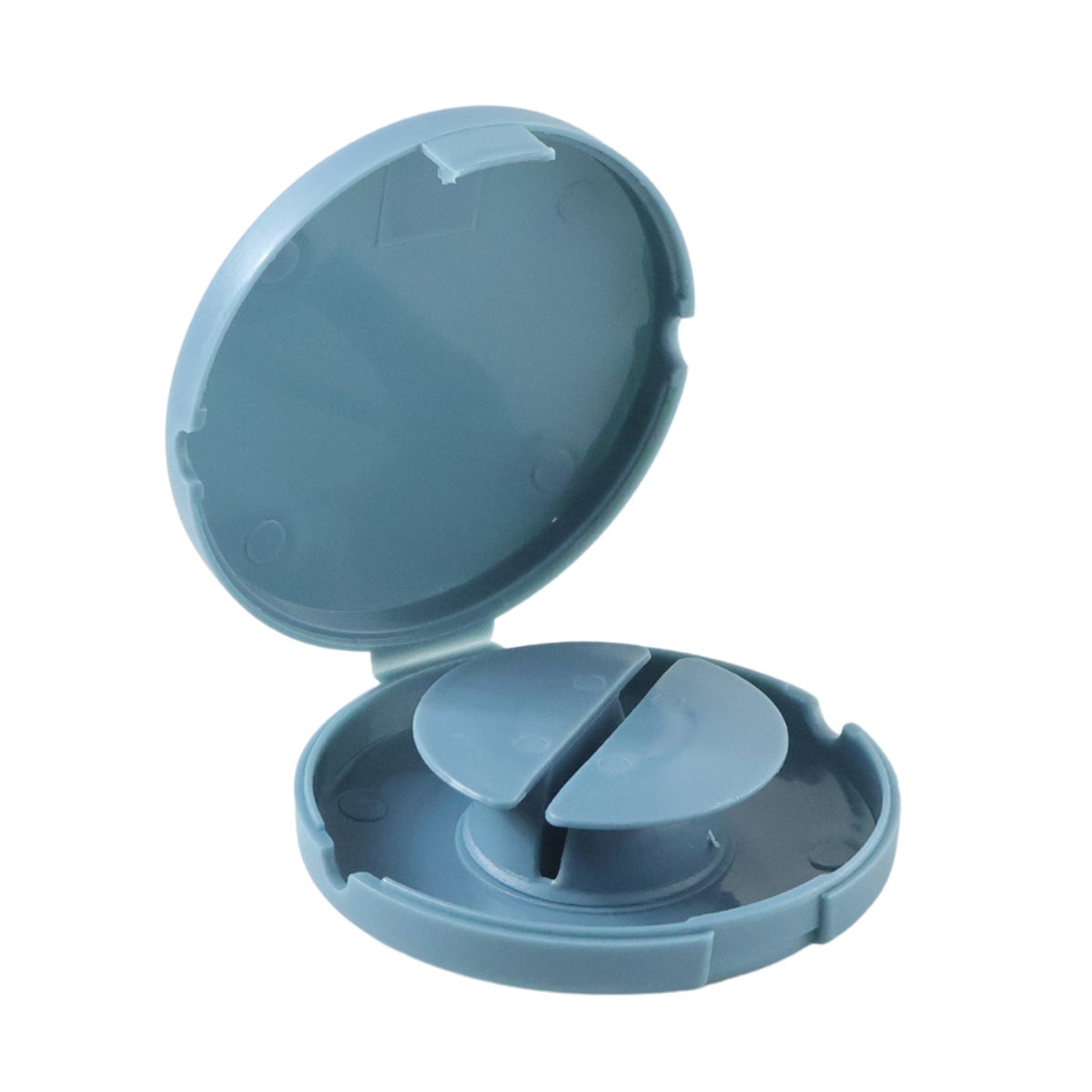An open blue cable winder case with an internal spool is shown against a white background.