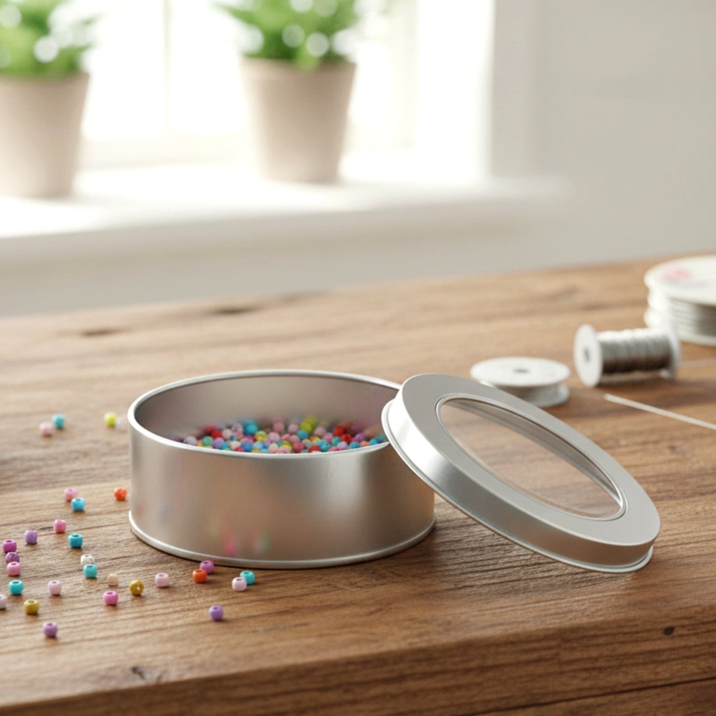 Packing tin box with transparent lid for easy viewing and organization