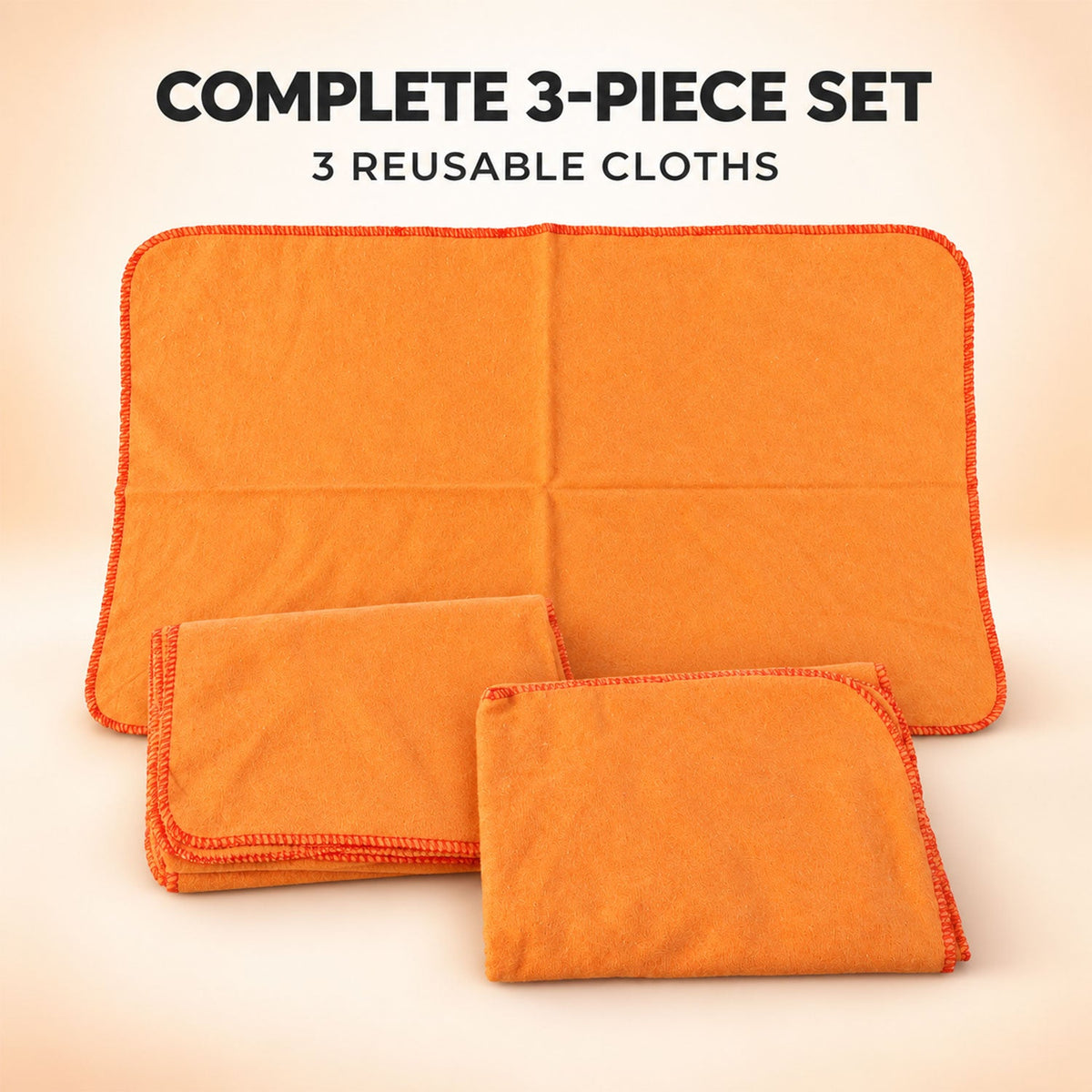 Orange Cotton Multipurpose Duster Cloth for Car and Home (3 Pc, 48 x 74 Cm)