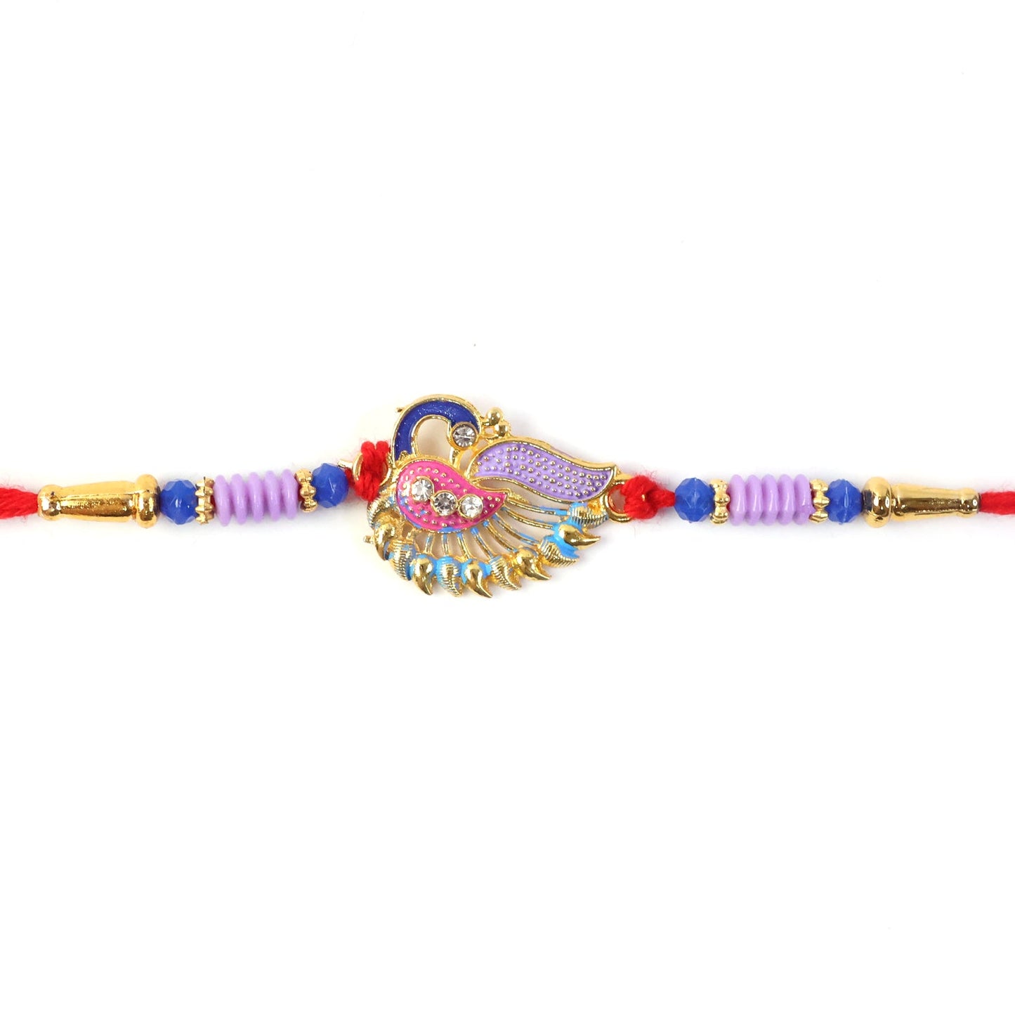 Festive peacock Rakhi with colorful beads and soft thread