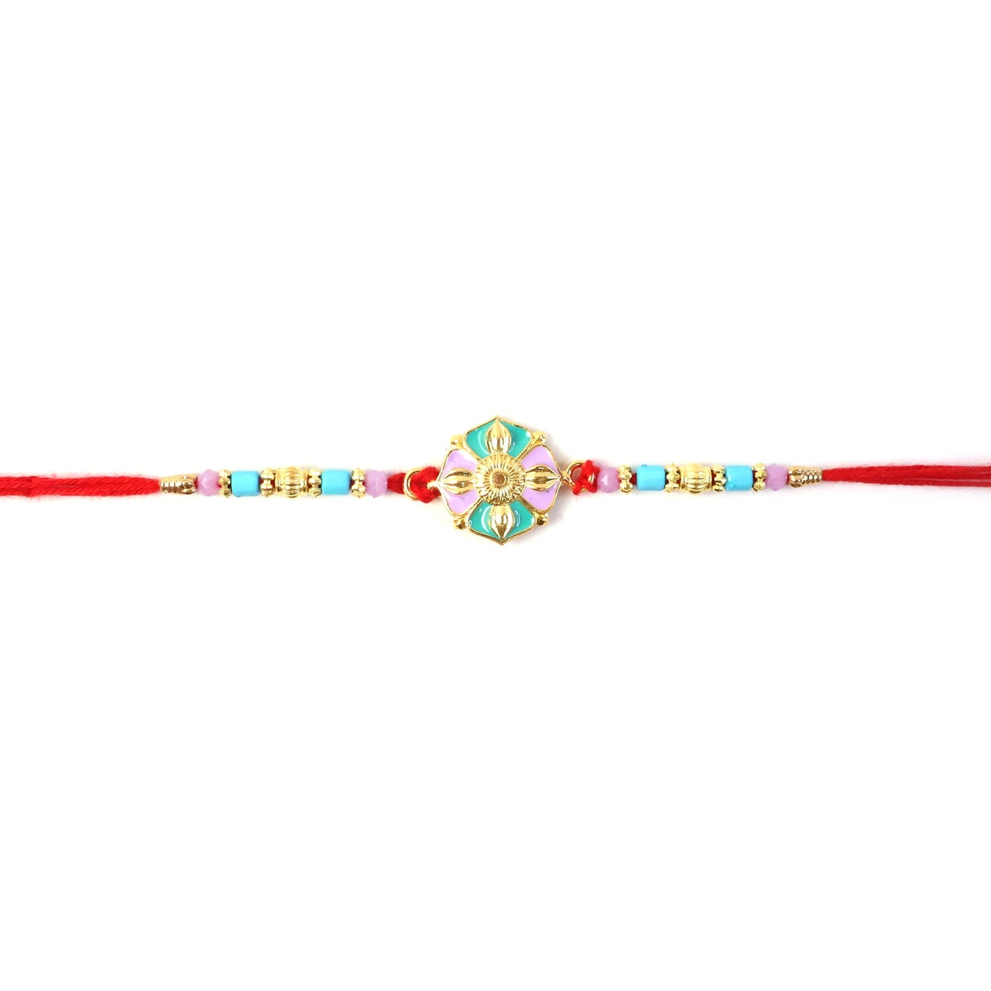 Designer floral motif rakhi with bright beads