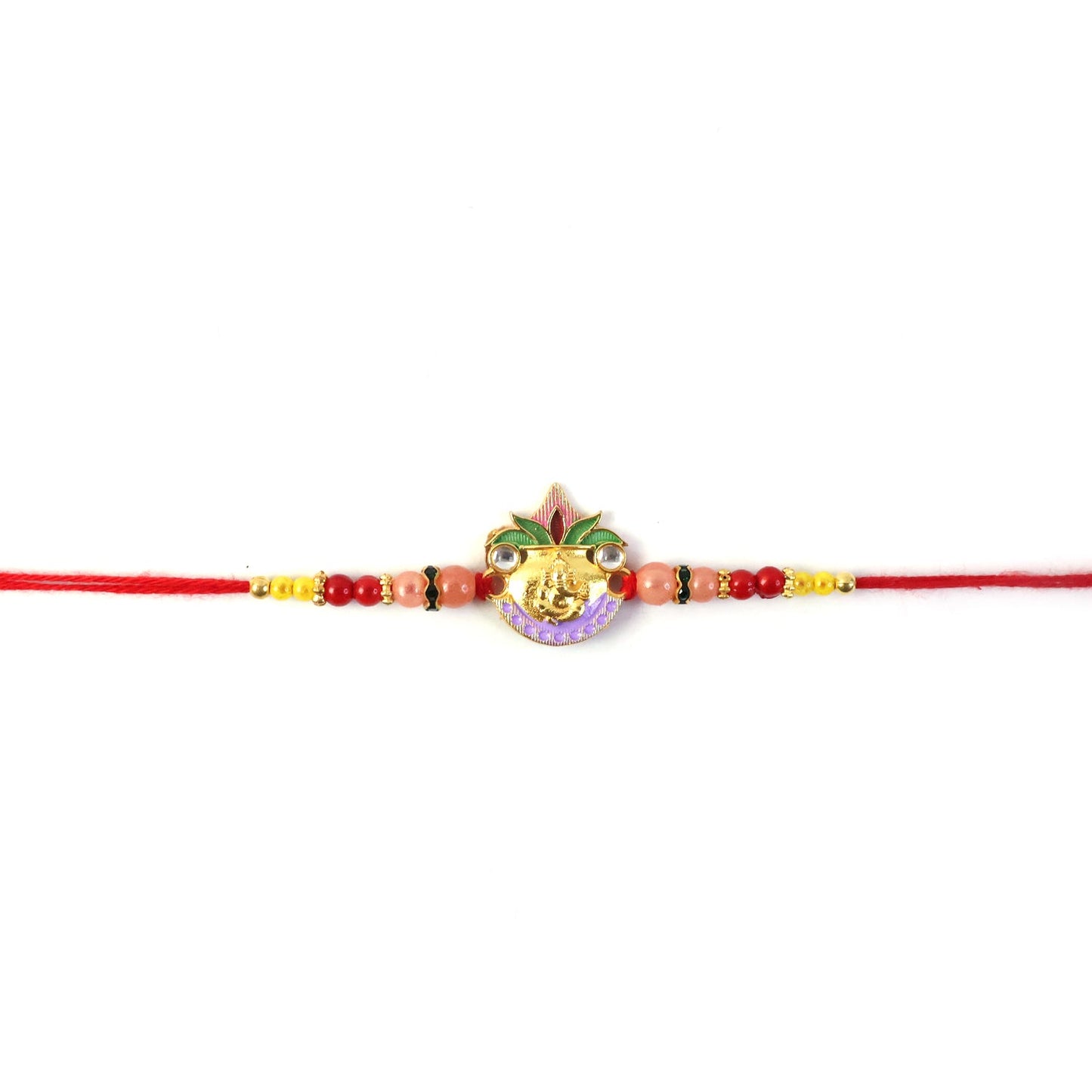 Side view of colorful bead Rakhi with soft thread