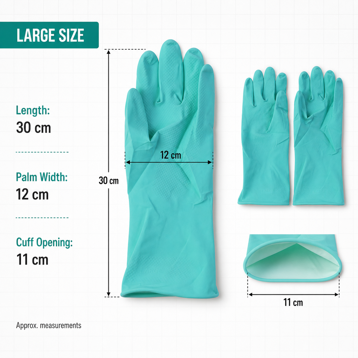 Rubber gloves size dimensions