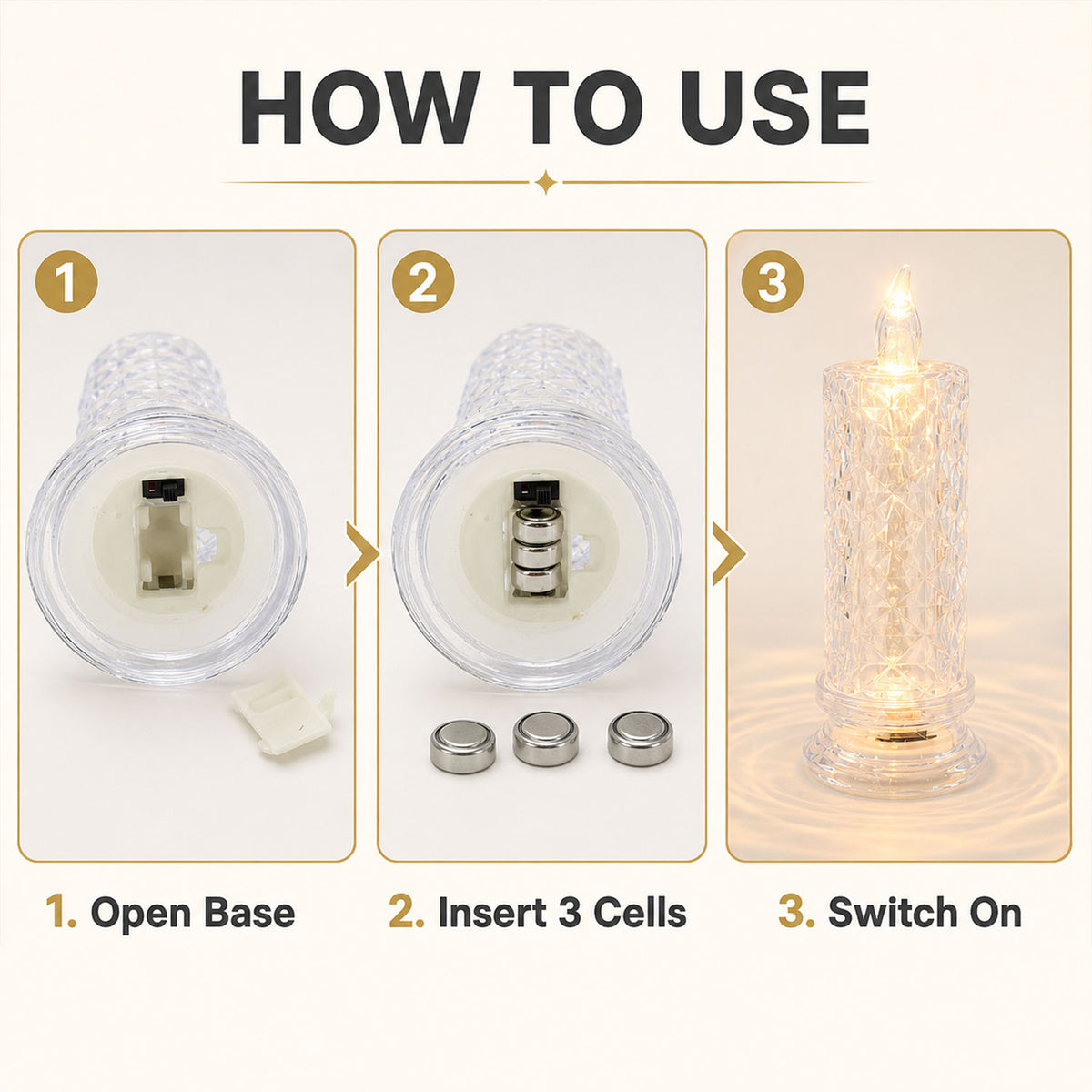 Decorative LED Crystal Candle Light (1 Pc)