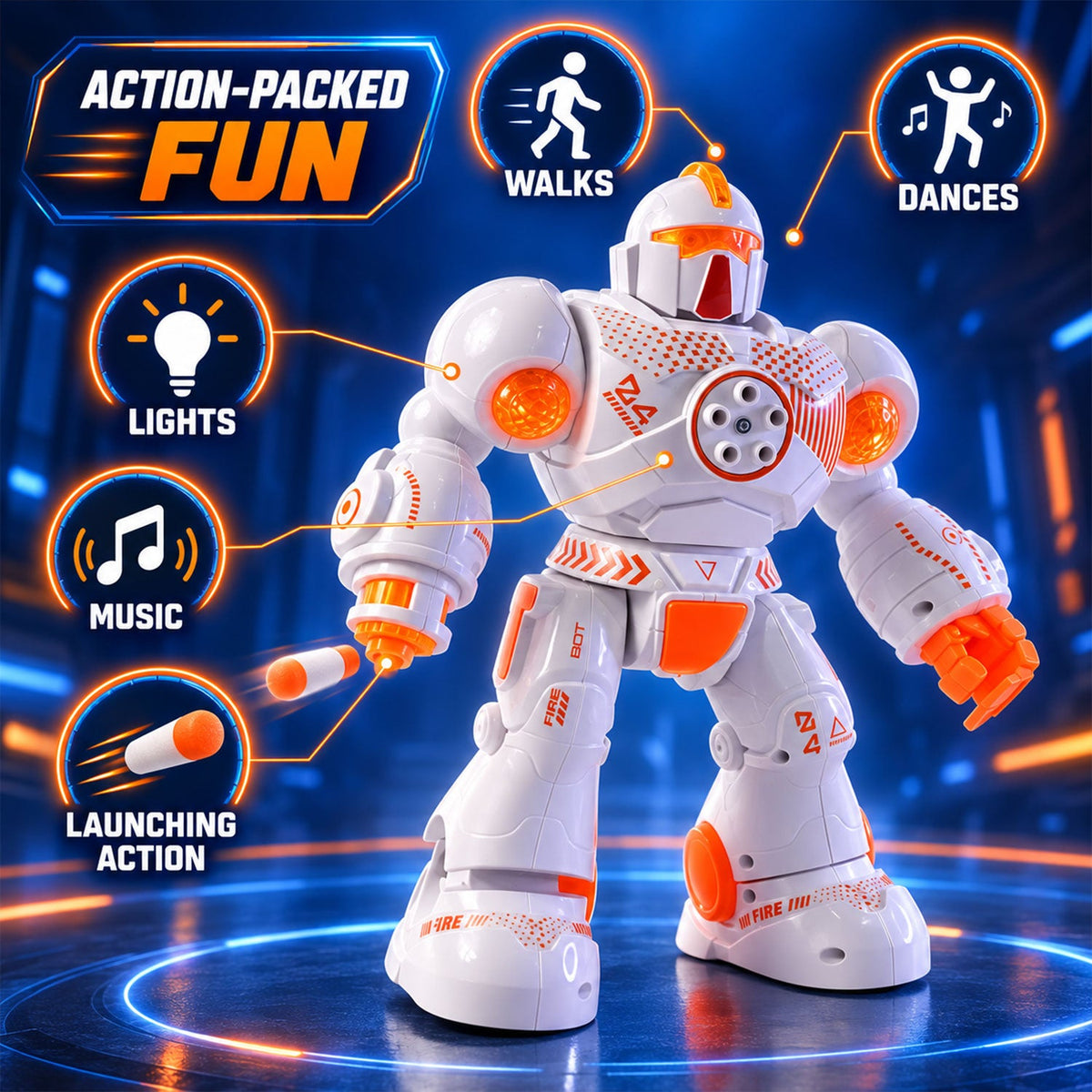 Rotating robot toy kids lights