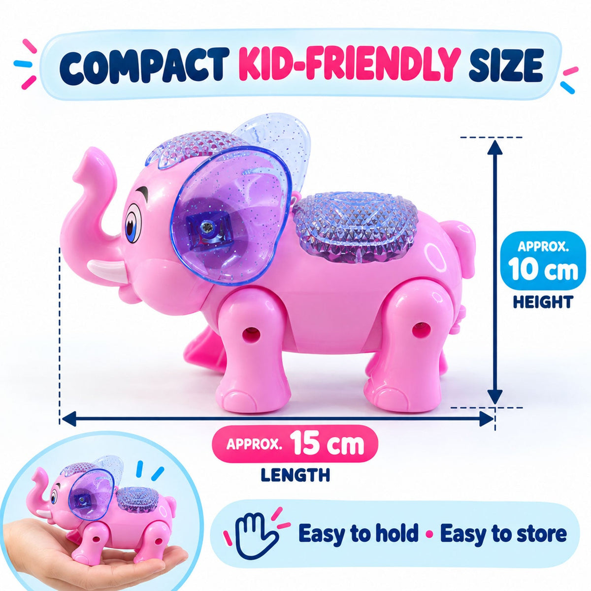 Musical Elephant Toy with Colourful Lights for Fun Indoor Playtime (1 Pc)