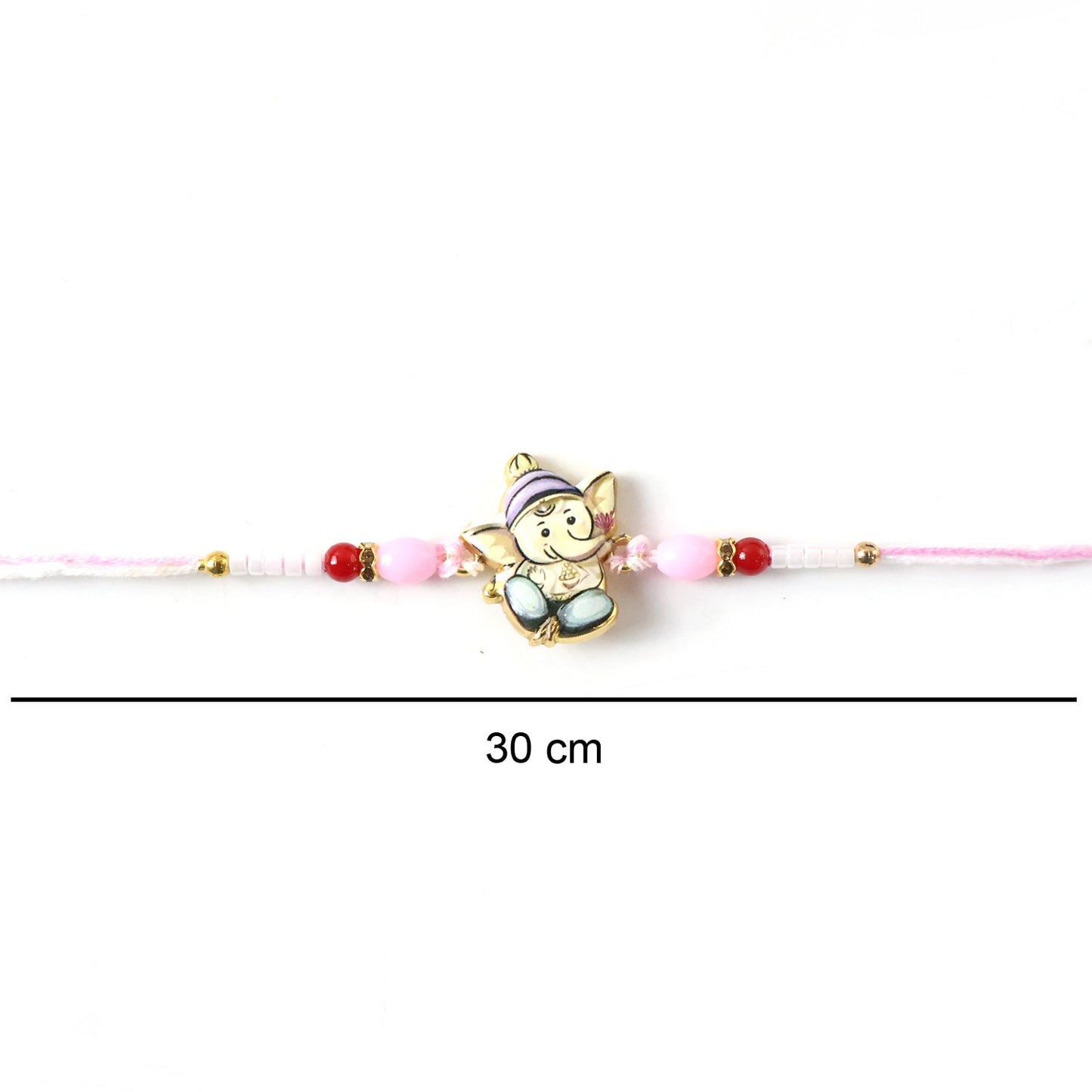 Side angle of Ganesha Rakhi showing beads