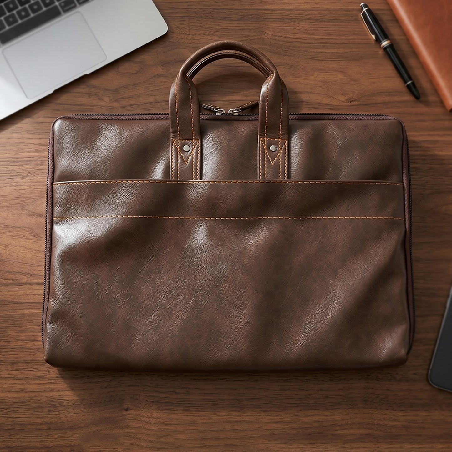 Leather laptop bag being carried by a professional for office use