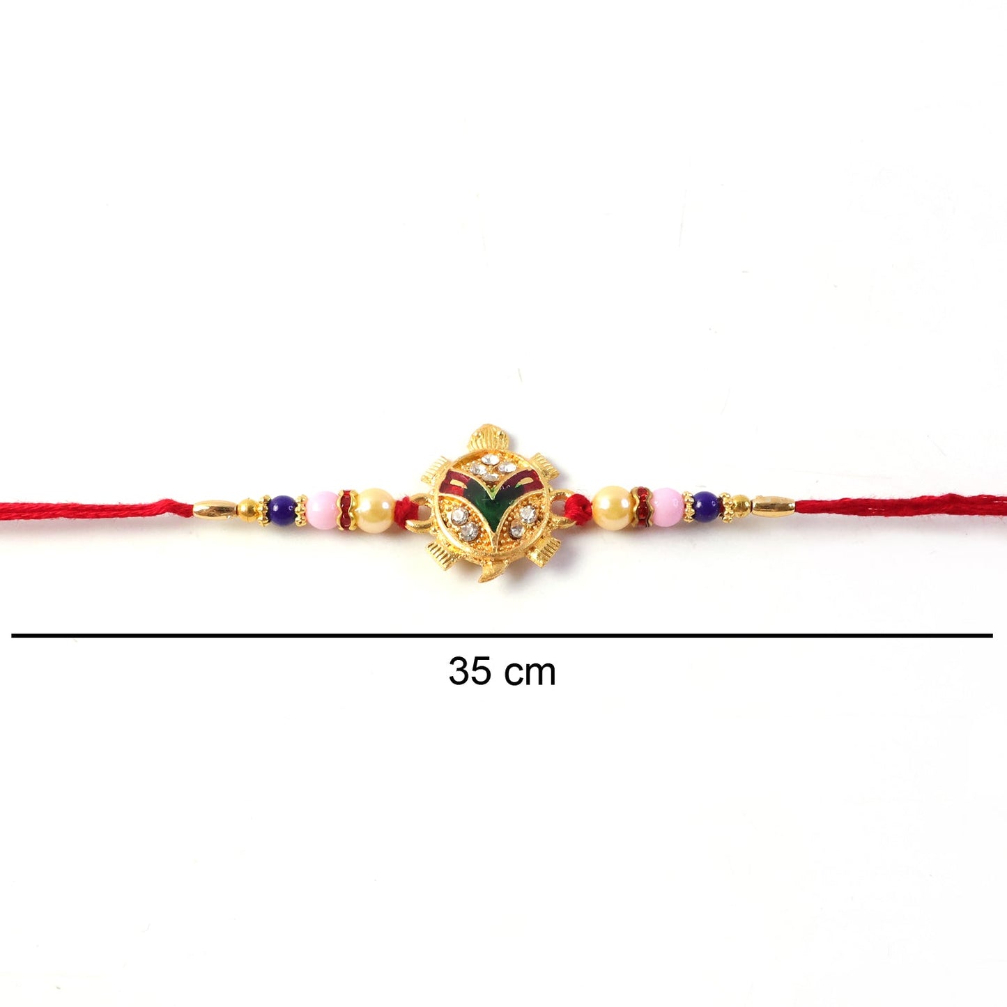 Colorful traditional Tortoise Charm Rakhi with highlighted details