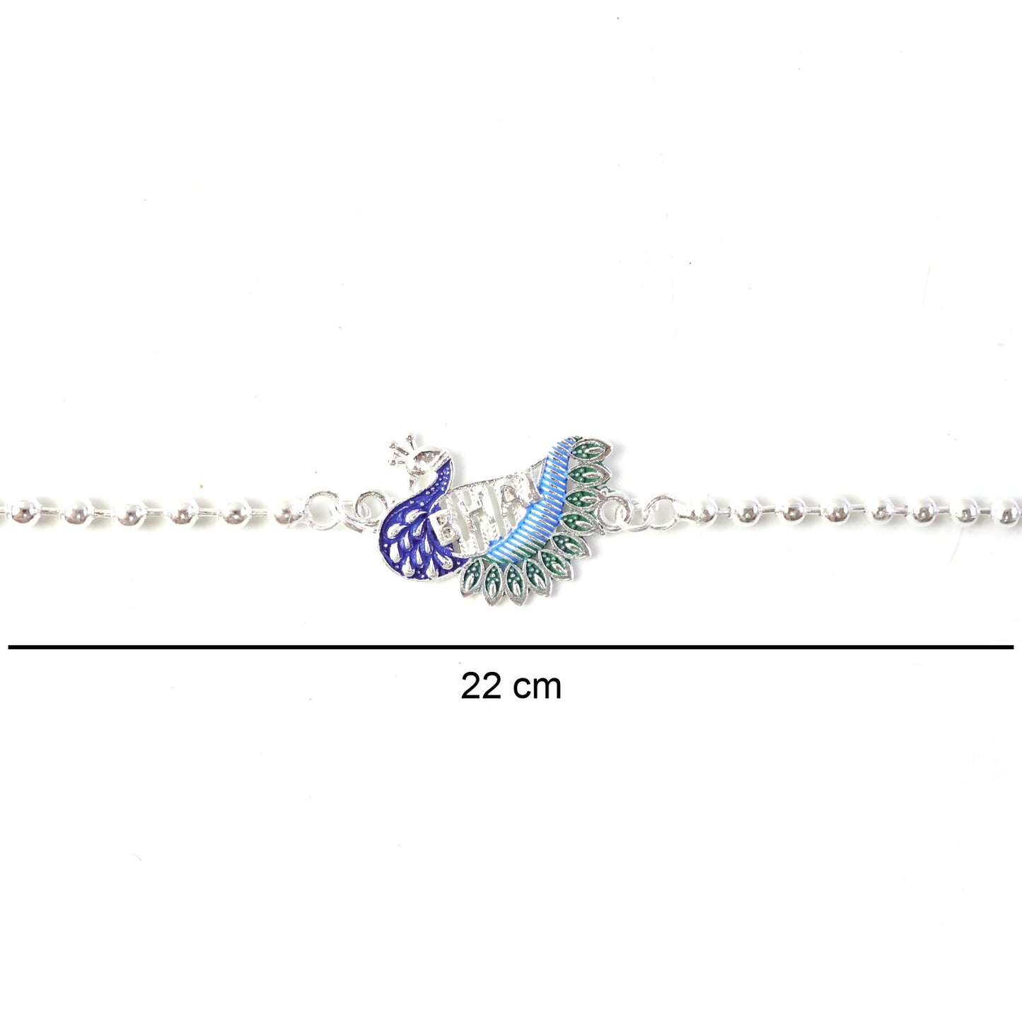 Festive Rakhi with peacock centerpiece and decorative beads