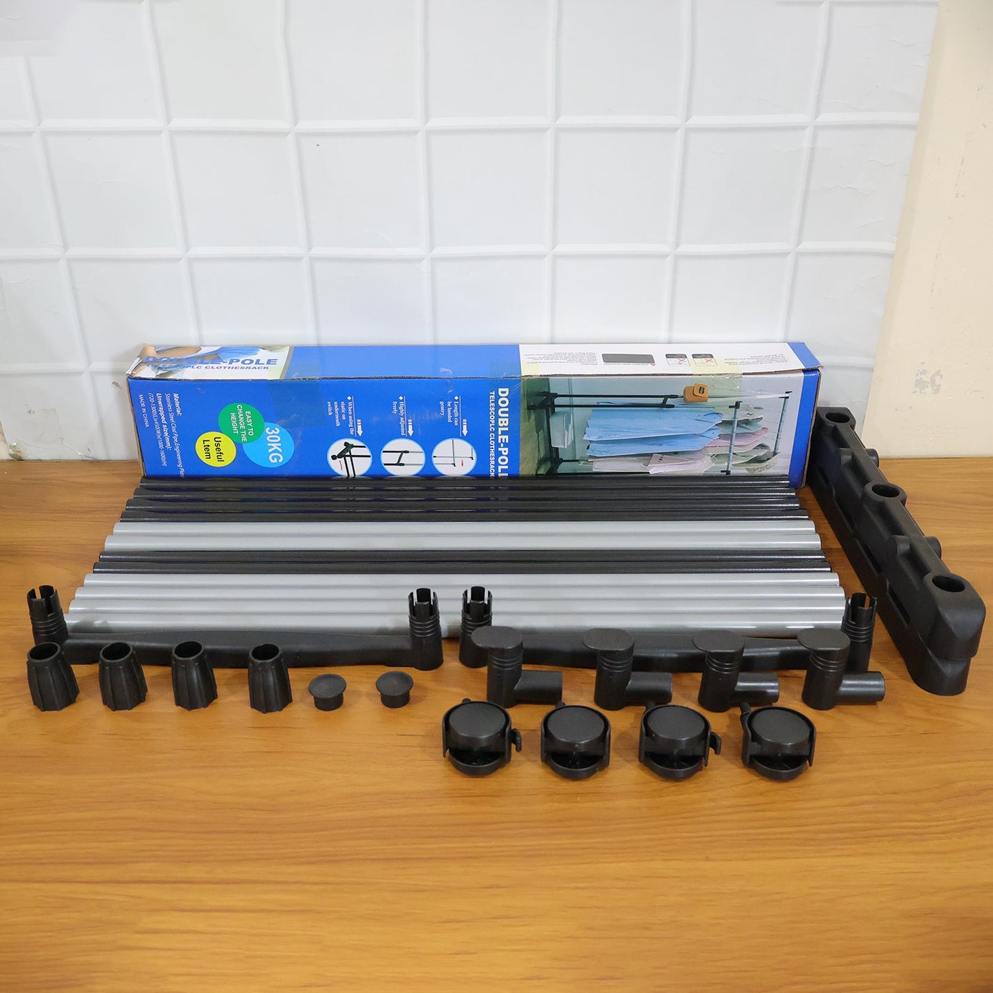 Double Pole Adjustable Garment Stand (1 Set)