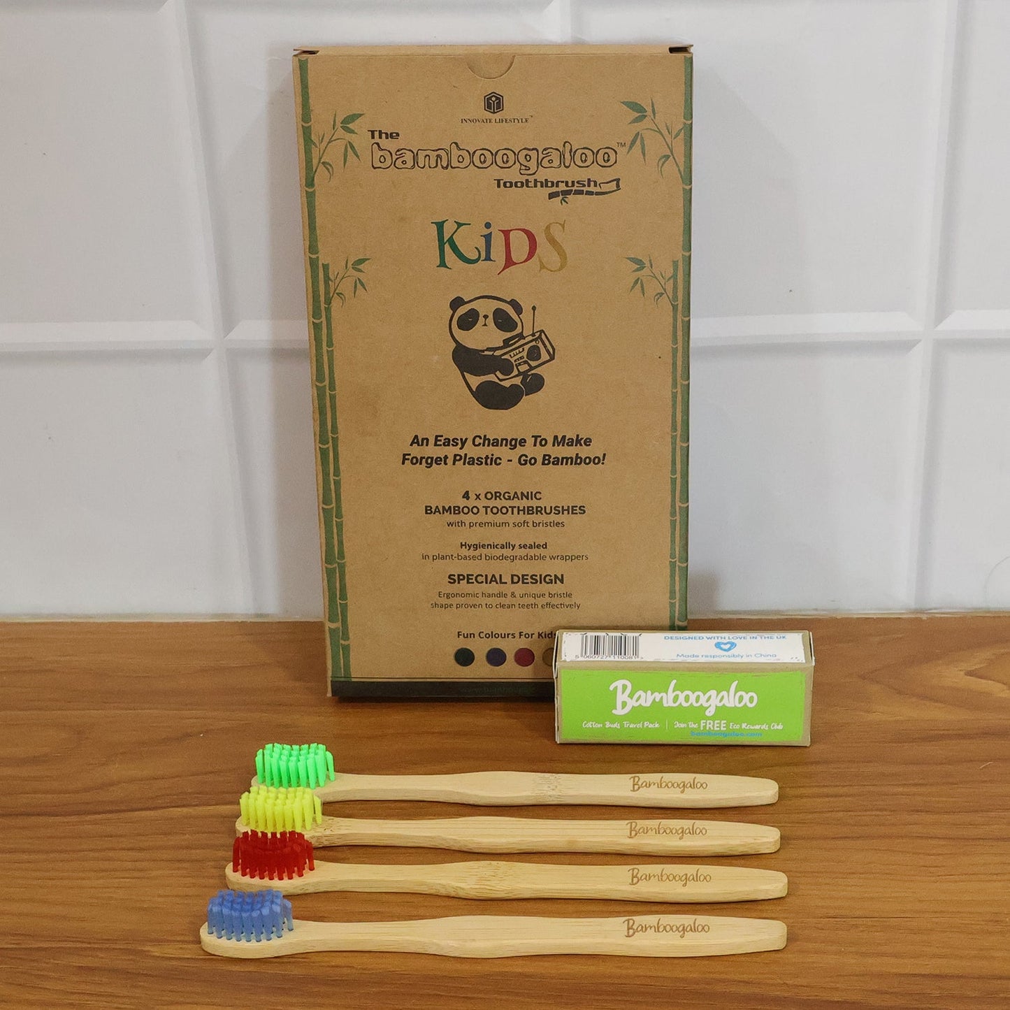 Bamboo Toothbrush Set for Adults (Pack of 4, With cotton Buds)