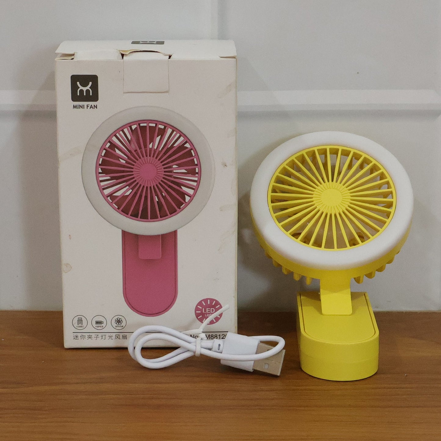 Portable Rechargeable Mini Table Fan with LED Light (1 Pc)