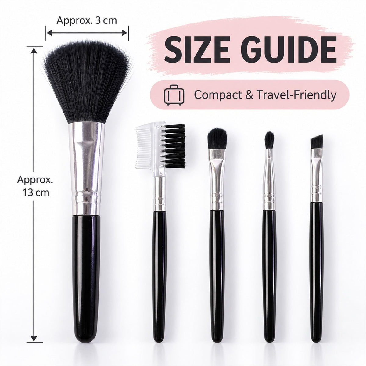 Mini Makeup Brush Set for Face Eye Brow and Lip Makeup with Compact Tools (5 Pc)