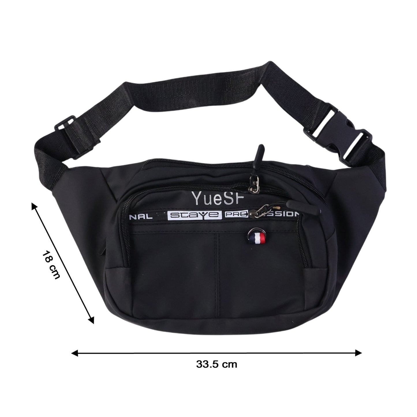 Stylish Multi-Pocket Black Waist Bag / Fanny Pack (1 Pc)