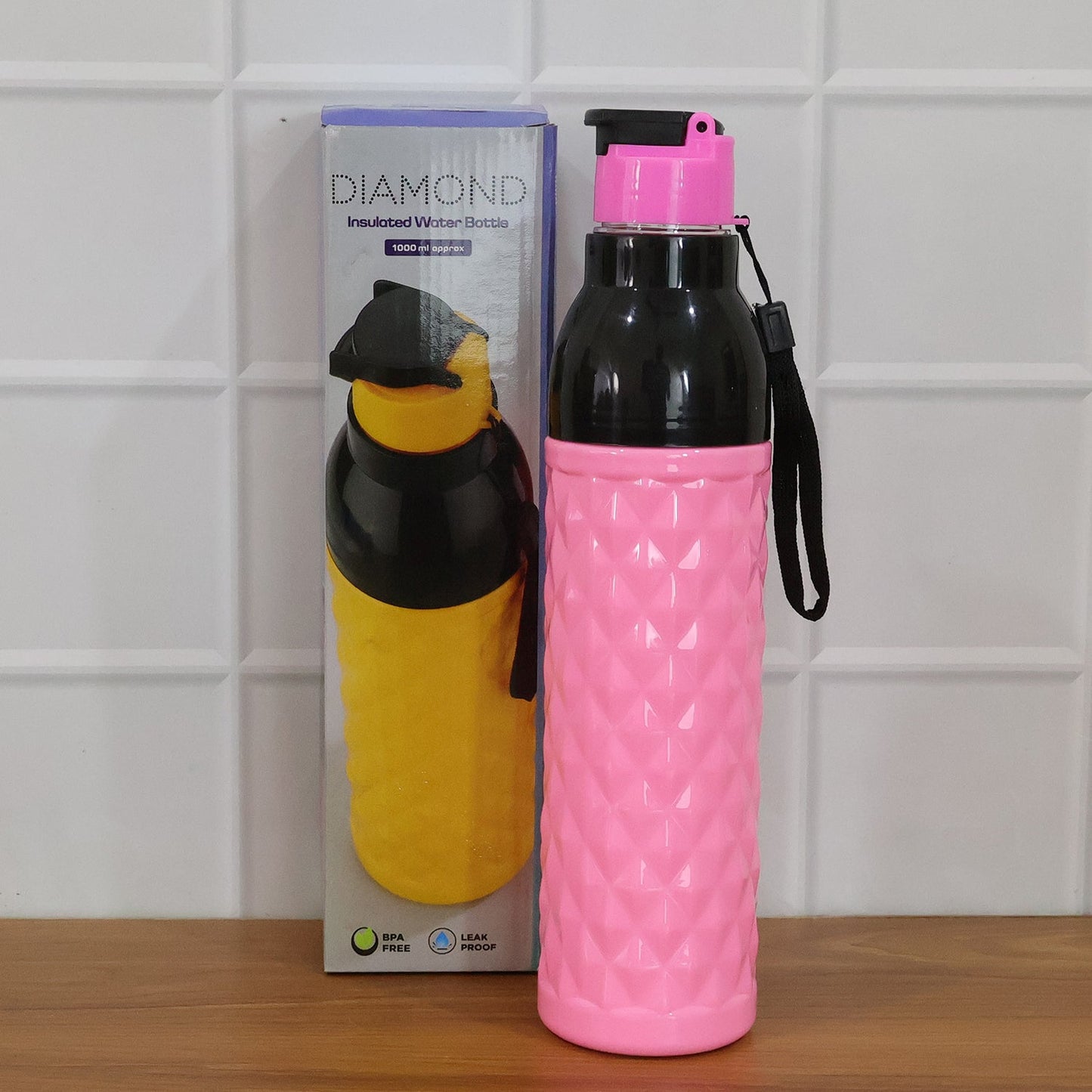 Plastic 1000 ML ApproxDiamond Pattern Leakproof Water Bottle (1 Pc)